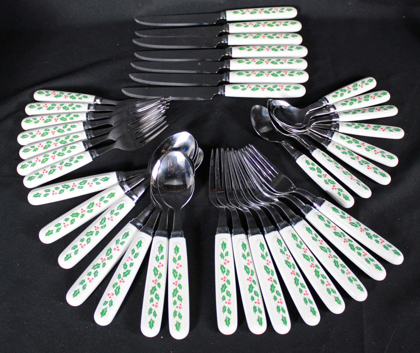 Elegant Christmas Holly Dinnerware and Flatware Set of 113 piece set