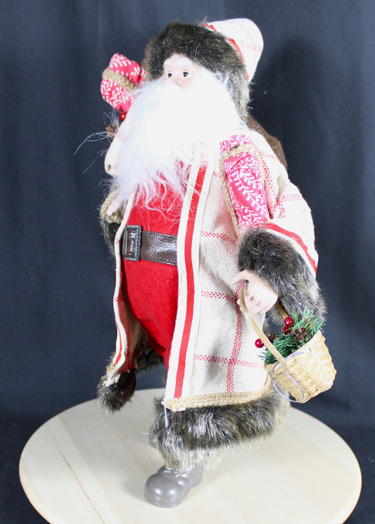 Luxury Fur-Trimmed Santa Figure with Gifts and Festive Basket