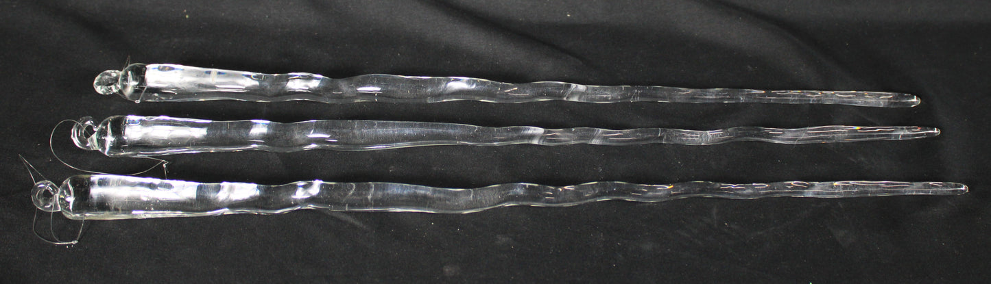 Sparkling Clear Hand-Blown Glass Icicle Ornaments (Set of 3)