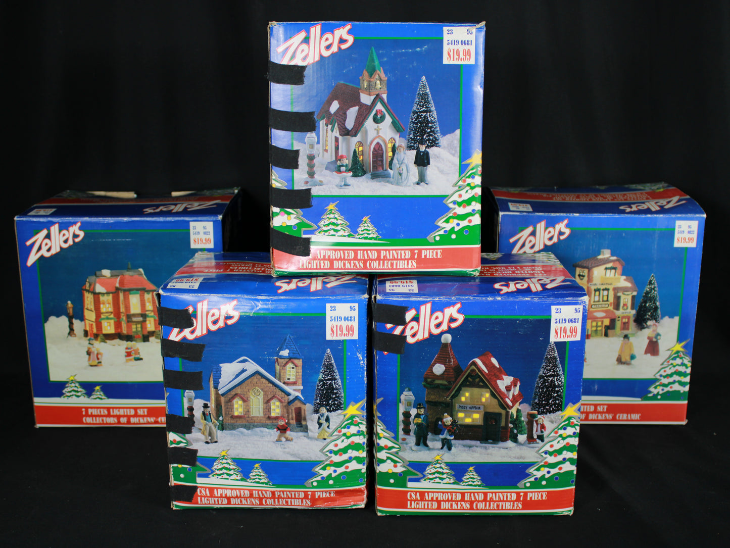 Instant Victorian Christmas Village! 5 Zellers Lighted Ceramic Sets (Open Boxes)