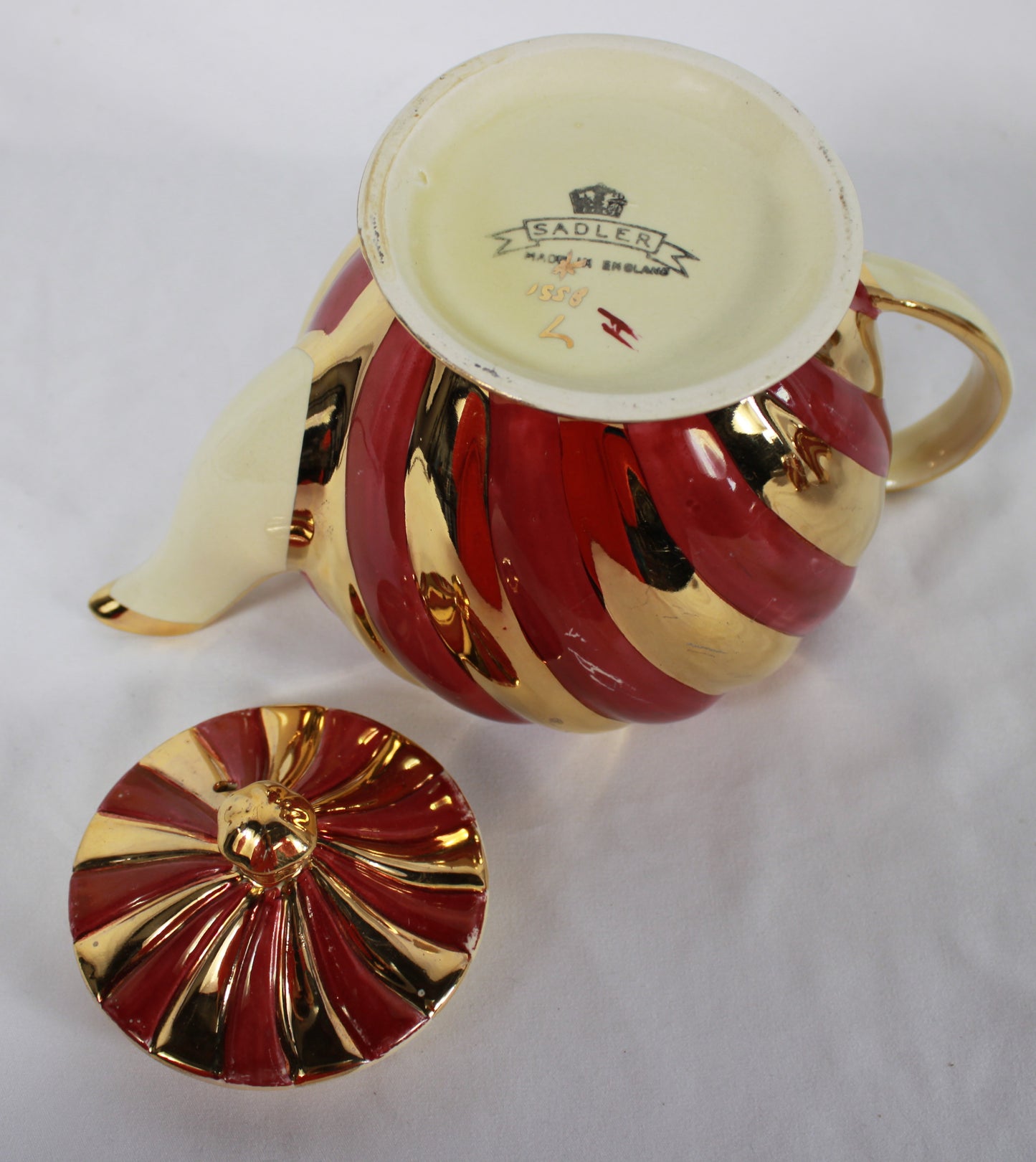 Vintage Sadler England Red and Gold Swirl Tea Set