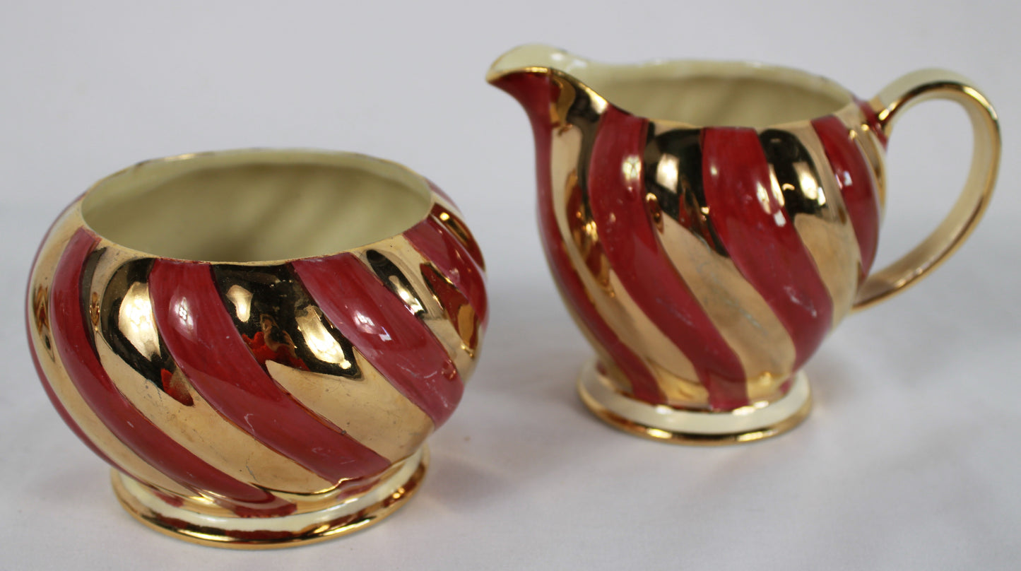 Vintage Sadler England Red and Gold Swirl Tea Set