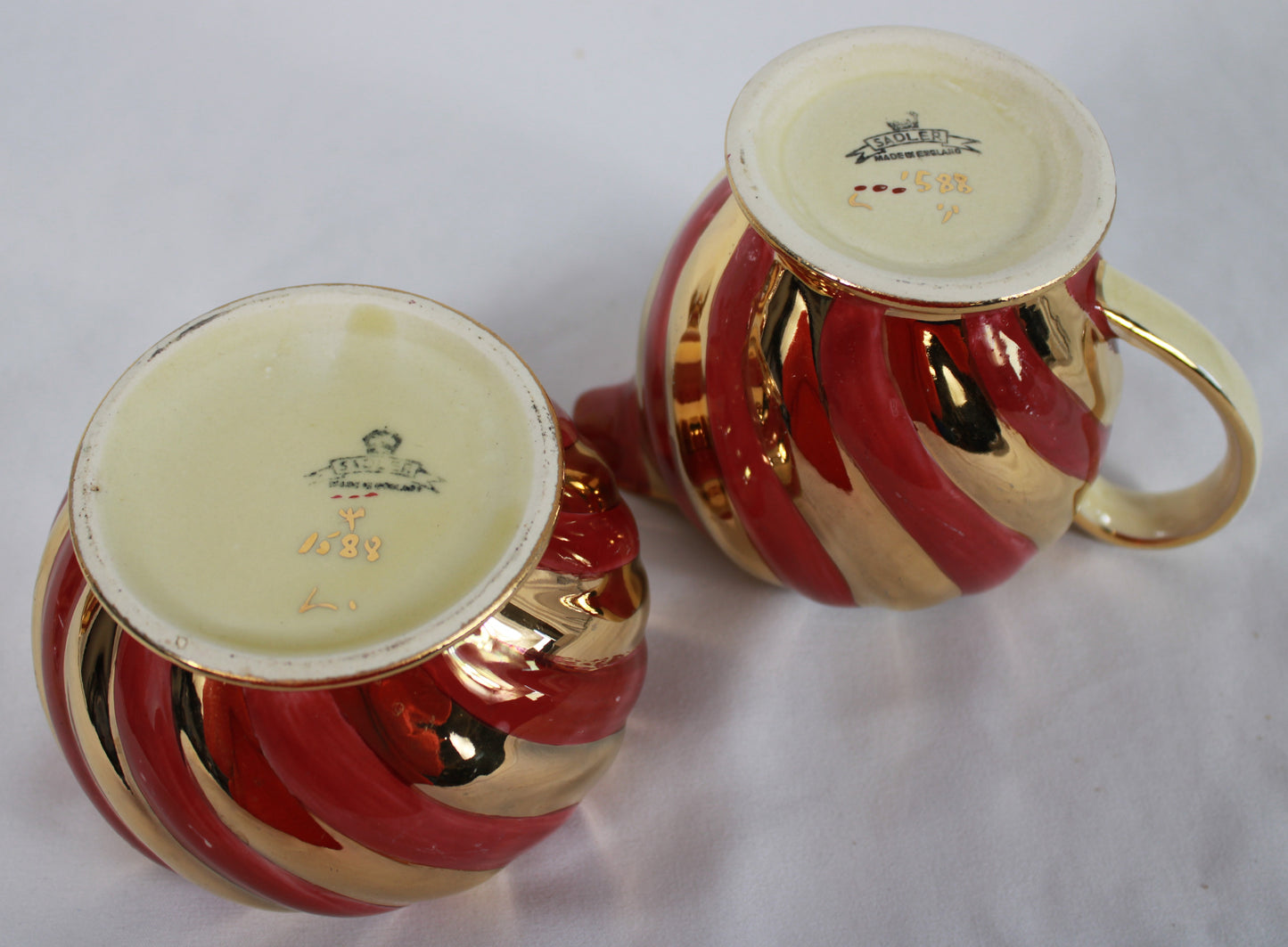 Vintage Sadler England Red and Gold Swirl Tea Set