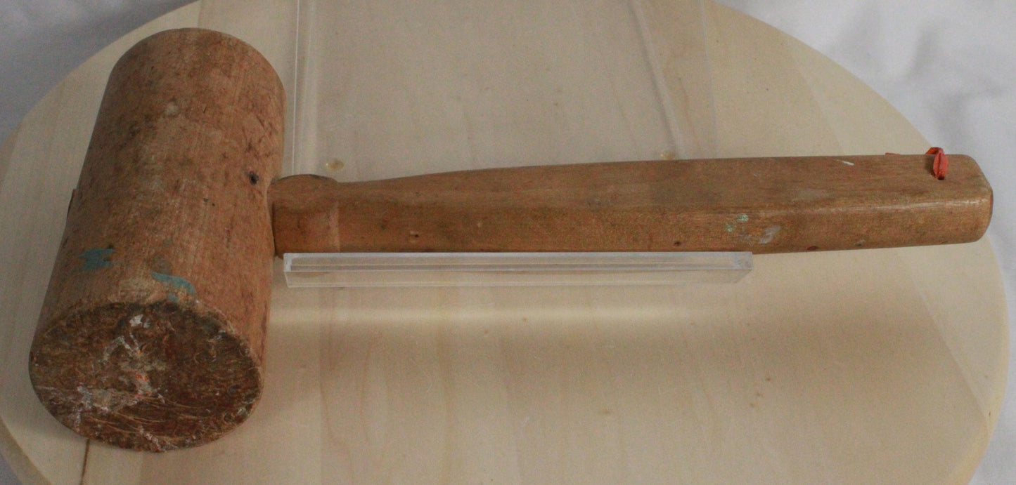 Vintage Hand-Carved Primitive Wooden Mallet and Grain Scoop Set