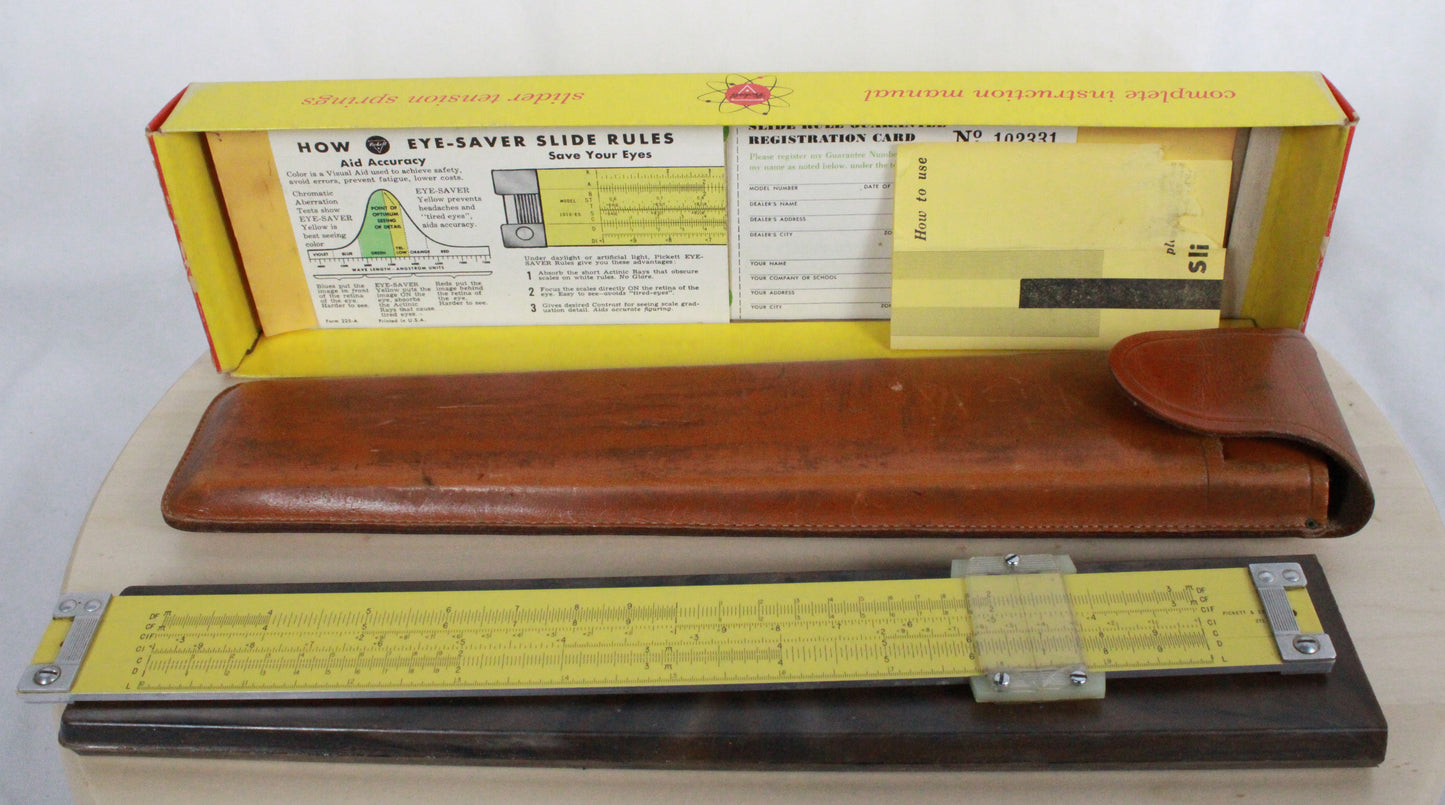 Vintage Pickett Model 1010-ES All-Metal Slide Rule with Original Box and Manuals