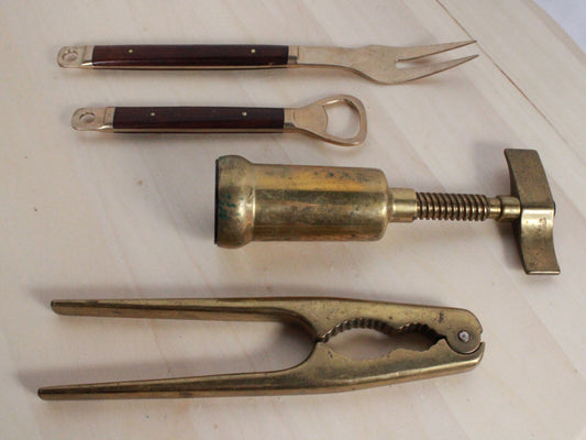 Vintage Brass Barware and Kitchen Set - 4 Pieces