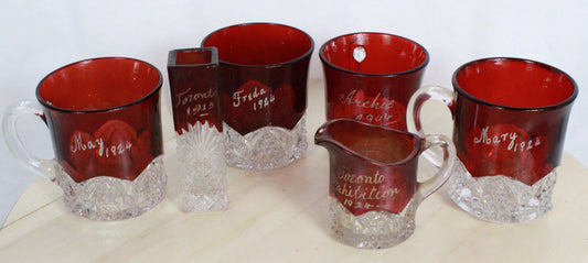 Antique Ruby Stained EAPG Souvenir Glass Collection Toronto Exhibition 1904-1924 6pc Lot