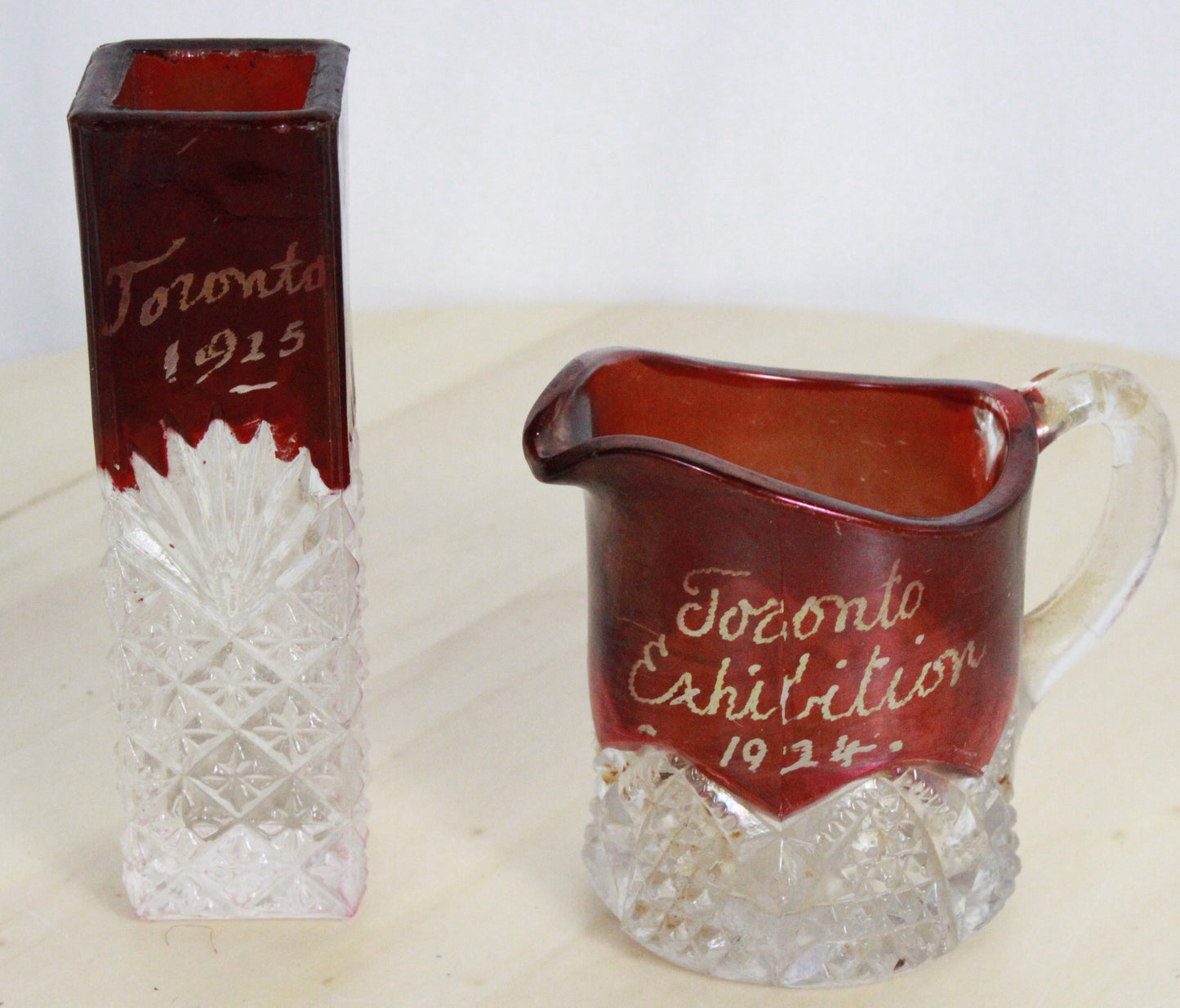 Antique Ruby Stained EAPG Souvenir Glass Collection Toronto Exhibition 1904-1924 6pc Lot