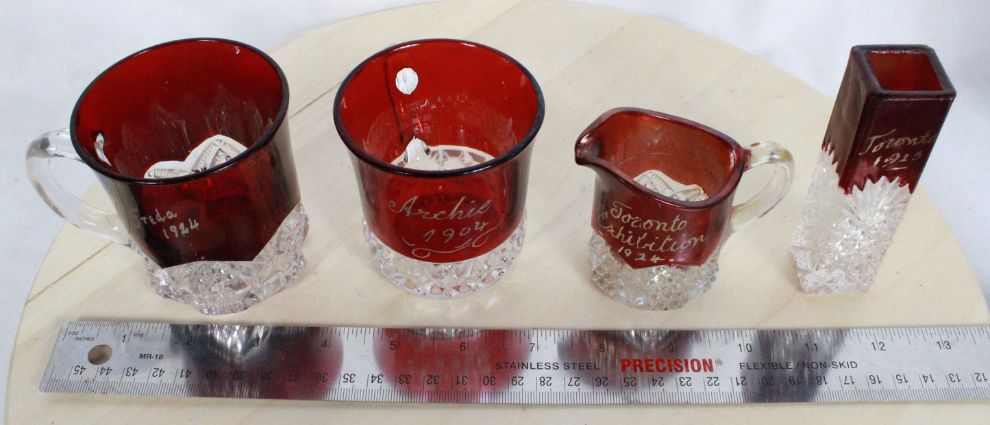 Antique Ruby Stained EAPG Souvenir Glass Collection Toronto Exhibition 1904-1924 6pc Lot
