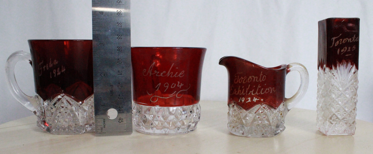 Antique Ruby Stained EAPG Souvenir Glass Collection Toronto Exhibition 1904-1924 6pc Lot