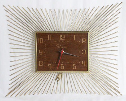 Vintage Ingraham Starburst Wall Clock Mid Century Modern Electric Sunburst Decor