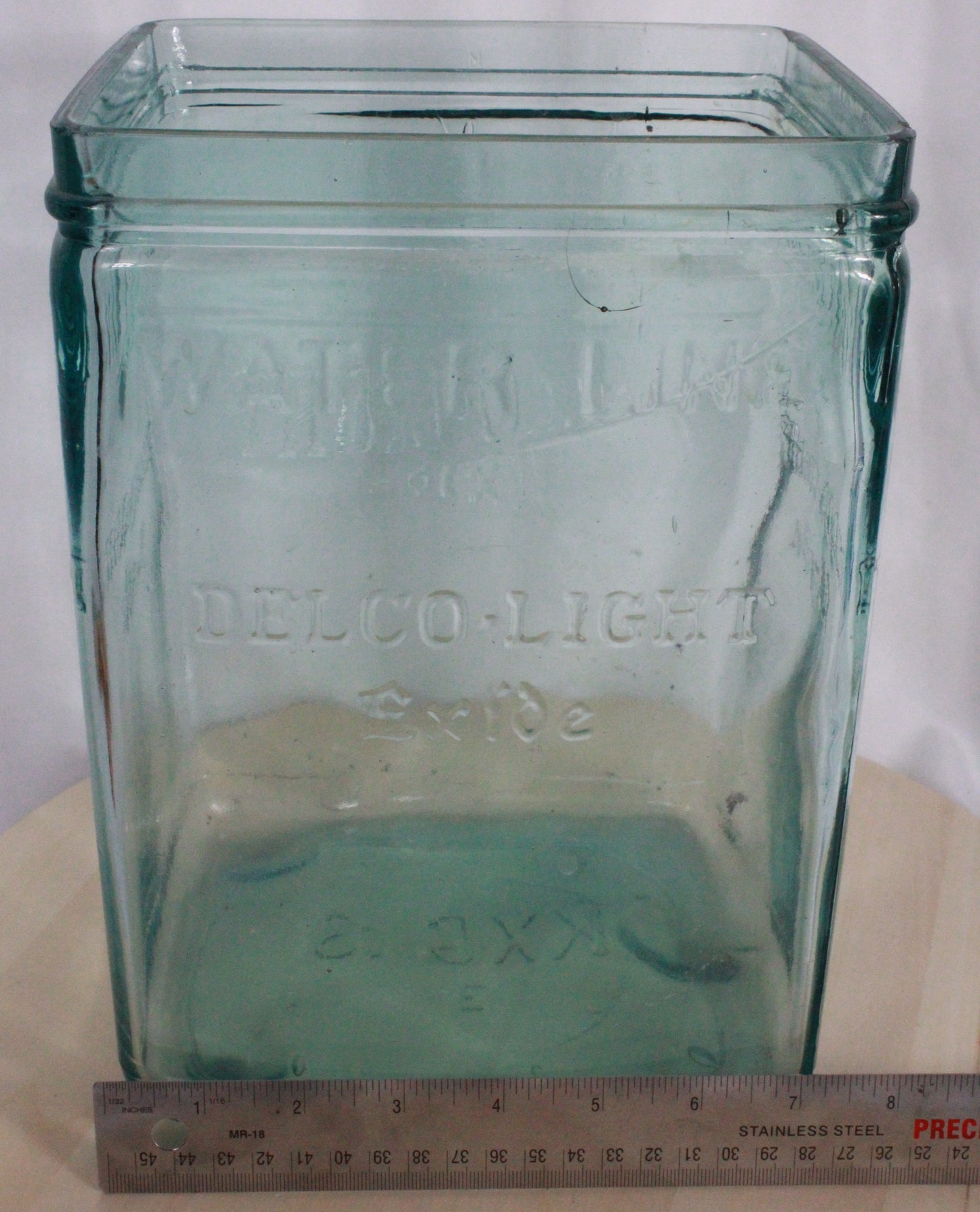 Vintage Aqua Glass Delco-Light Exide Battery