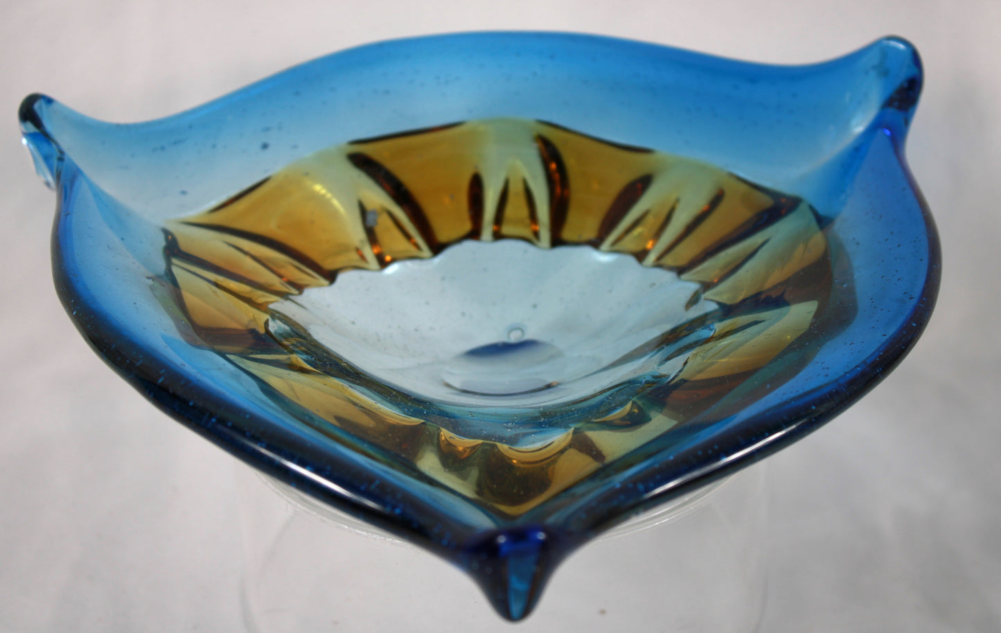 Mid-Century Modern Azure and Amber Biomorphic Art Glass Centerpiece