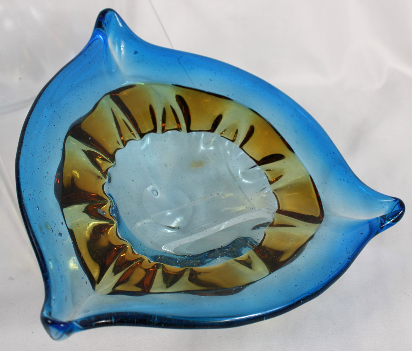 Mid-Century Modern Azure and Amber Biomorphic Art Glass Centerpiece