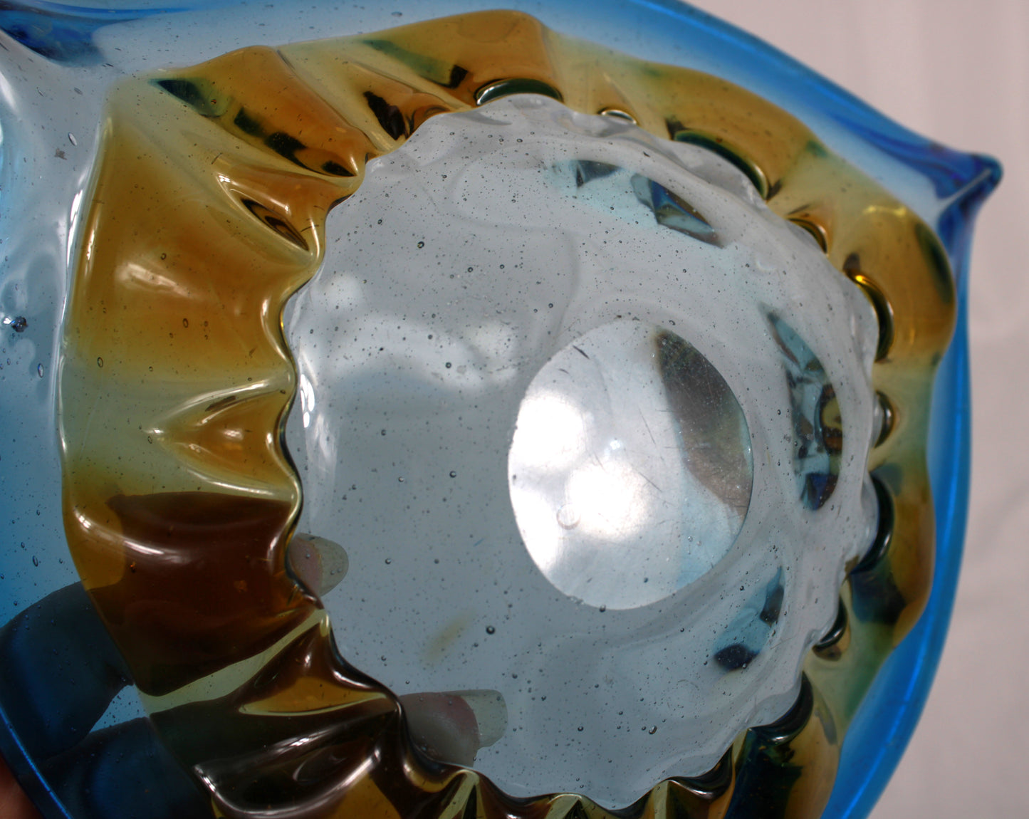 Mid-Century Modern Azure and Amber Biomorphic Art Glass Centerpiece