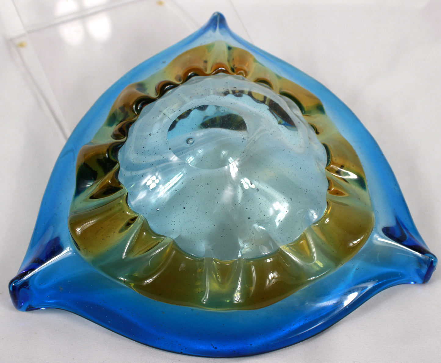 Mid-Century Modern Azure and Amber Biomorphic Art Glass Centerpiece