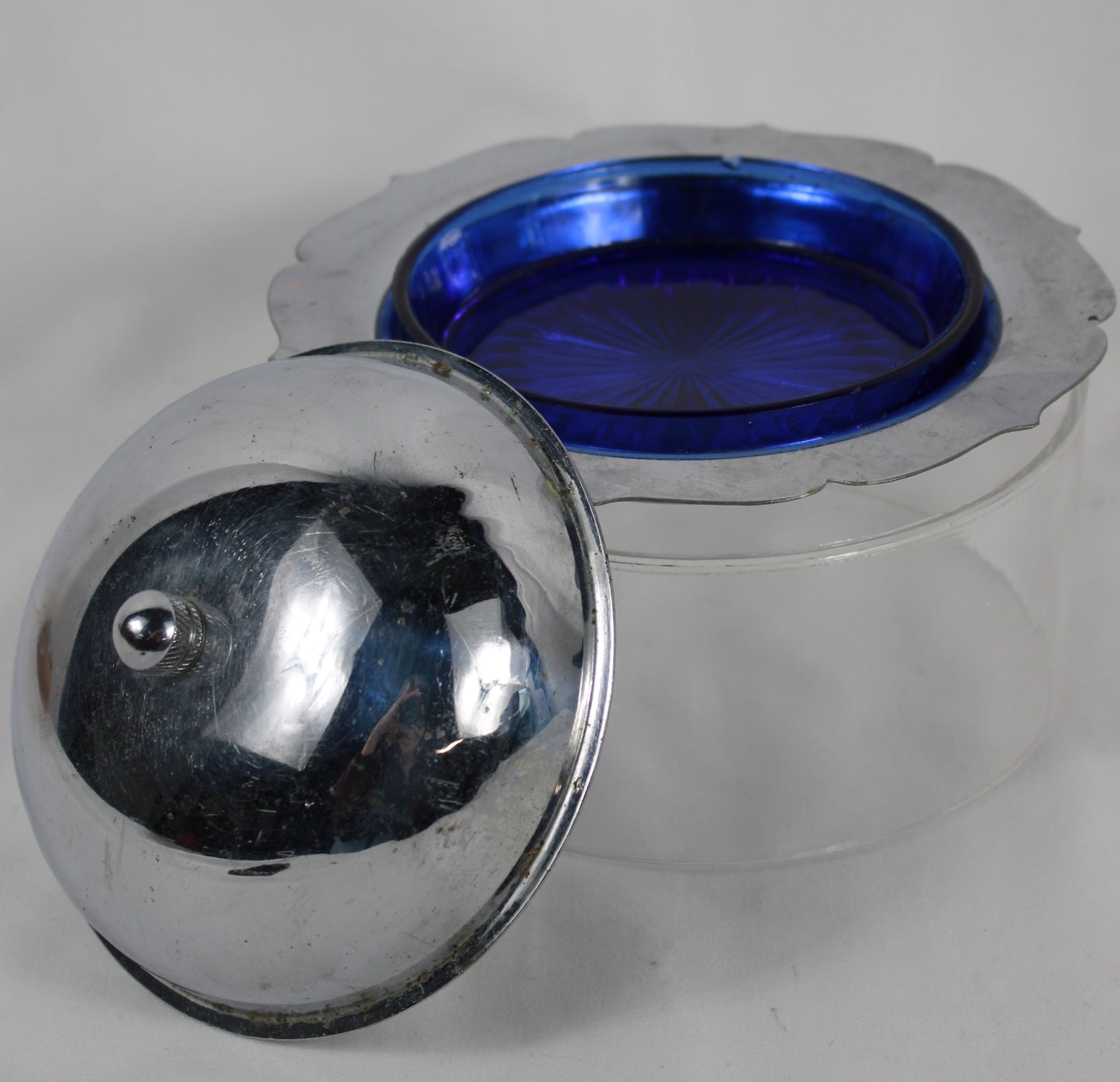 Pop of Blue: Vintage Cobalt & Chrome Sunburst Butter Dish