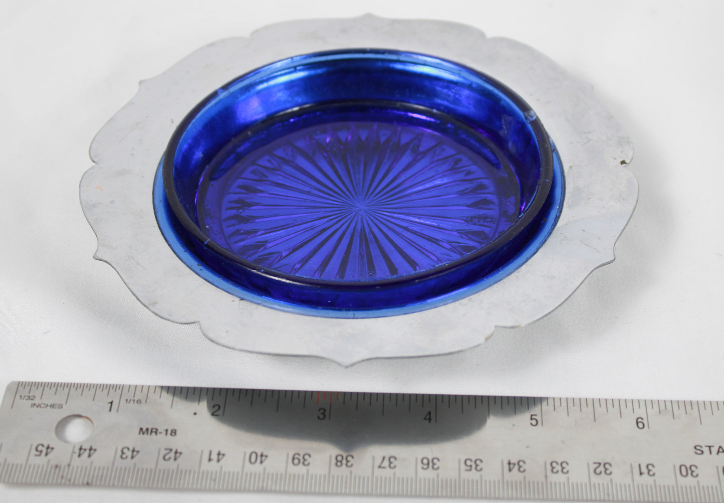 Pop of Blue: Vintage Cobalt & Chrome Sunburst Butter Dish