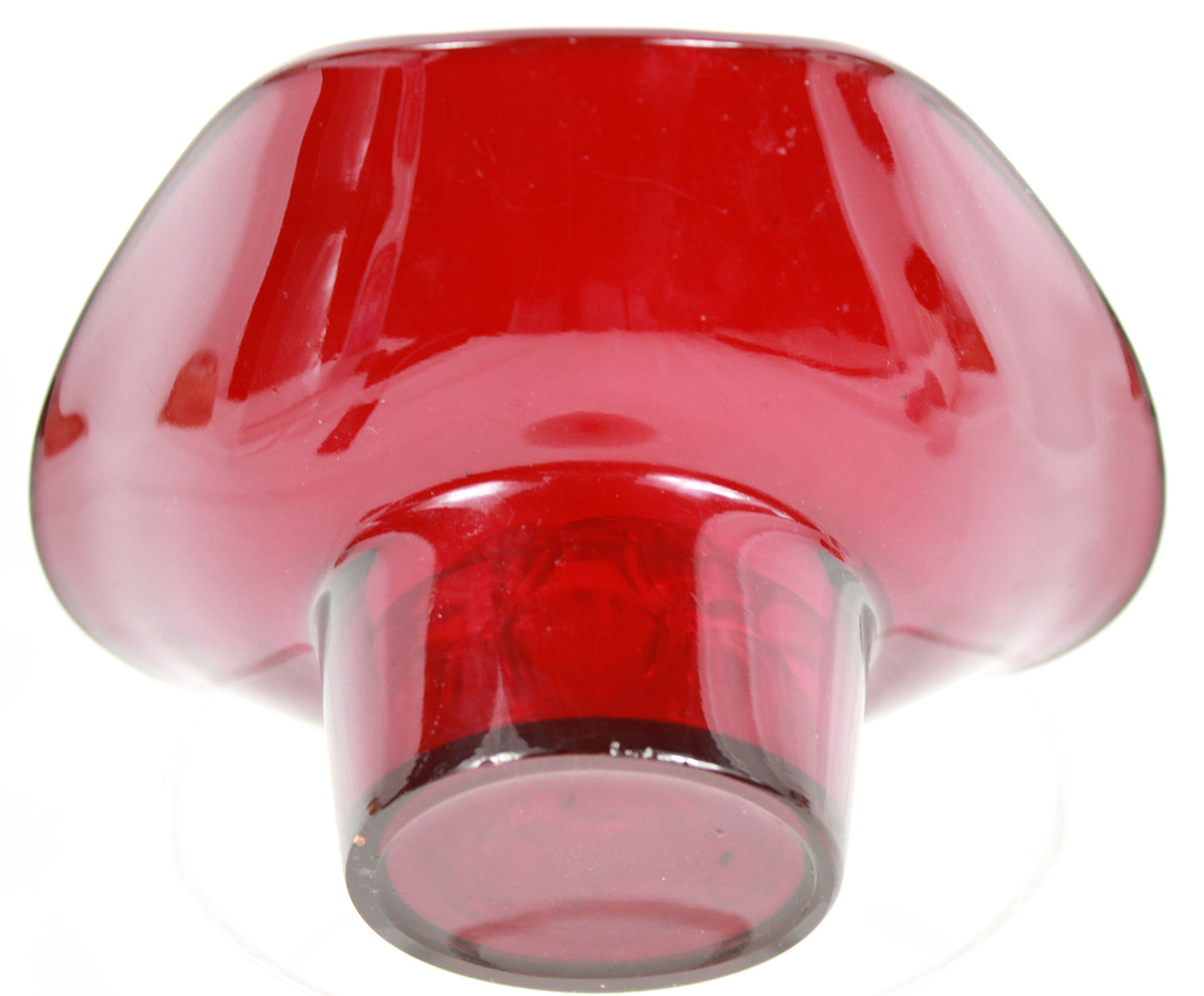 Vintage Ruby Red Art Glass Posy Bowl with Crystal Flower Frog