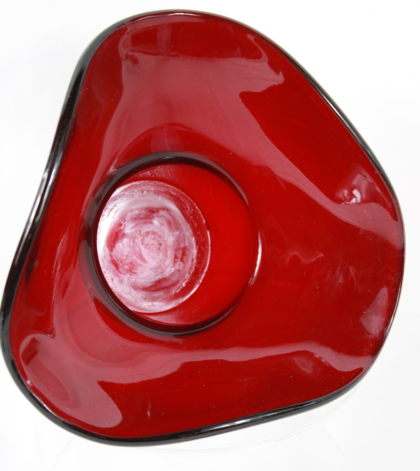 Vintage Ruby Red Art Glass Posy Bowl with Crystal Flower Frog