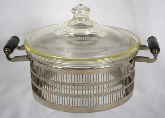 Vintage Farberware Casserole Holder with Pyrex Glass Insert and Lid