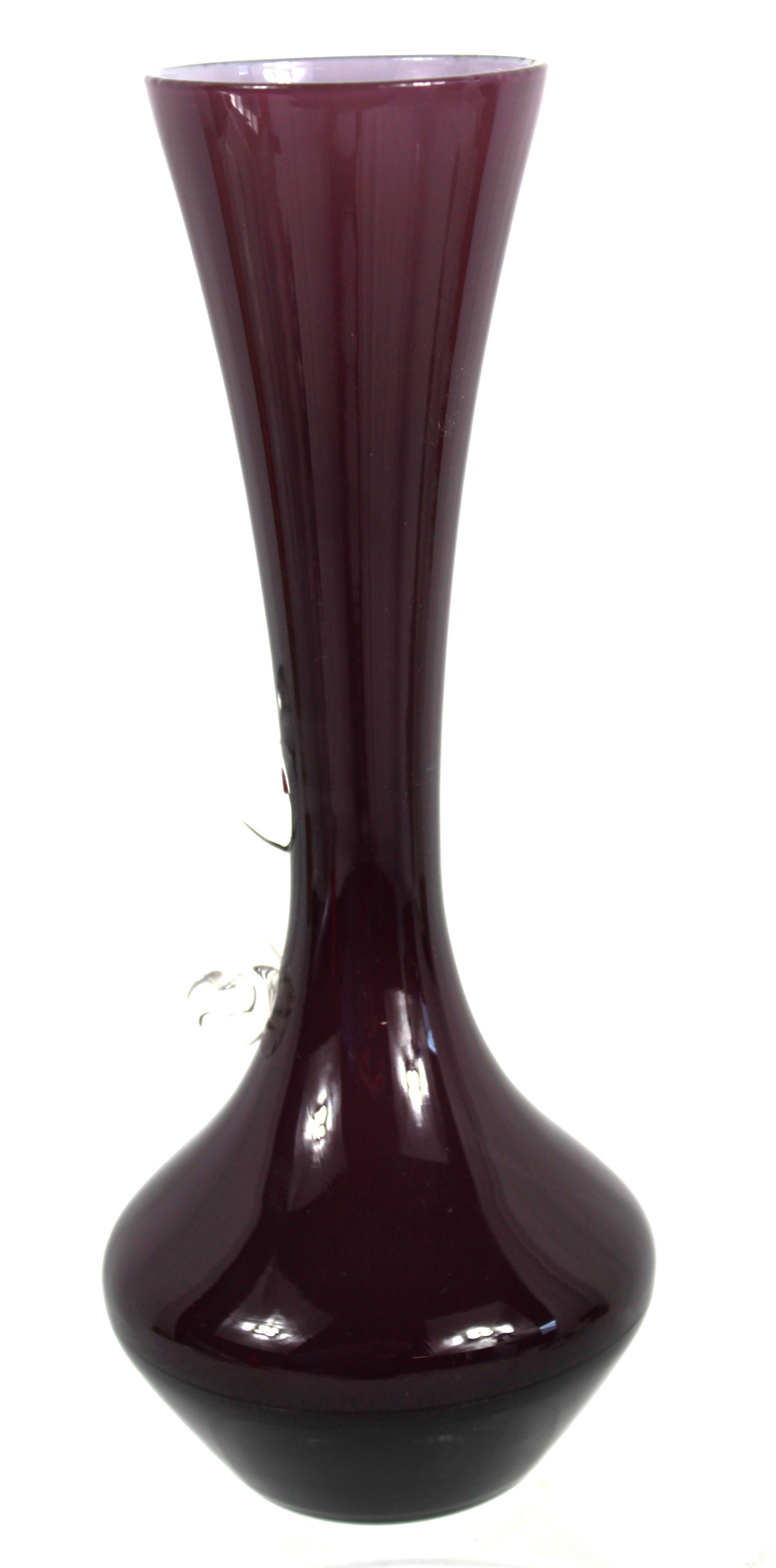 Vintage Amethyst Glass Bud Vase with Clear Decorative Handle