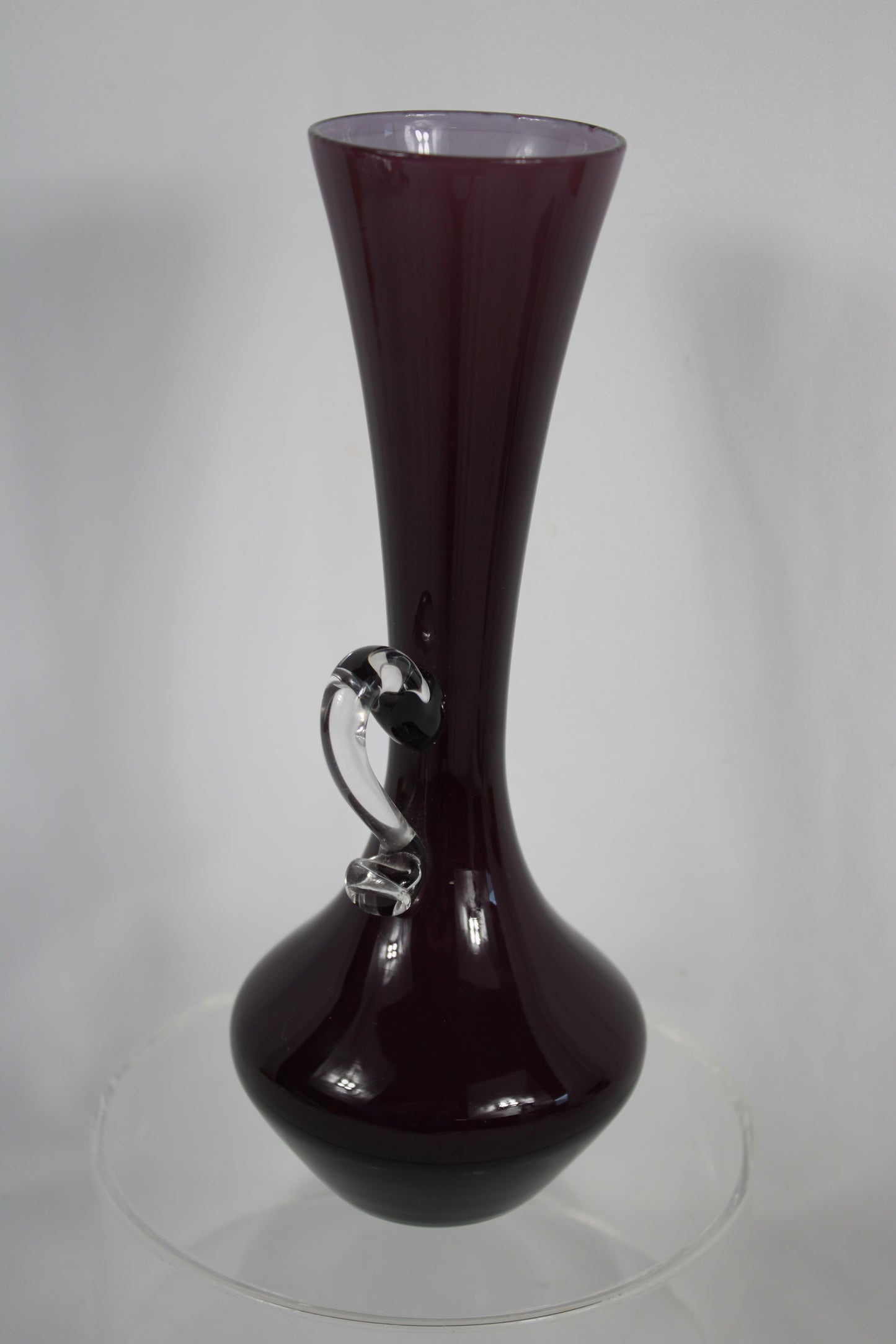 Vintage Amethyst Glass Bud Vase with Clear Decorative Handle