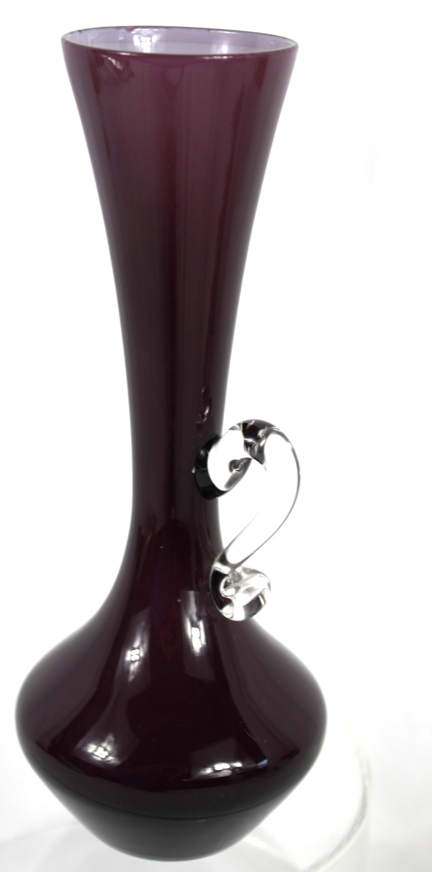 Vintage Amethyst Glass Bud Vase with Clear Decorative Handle