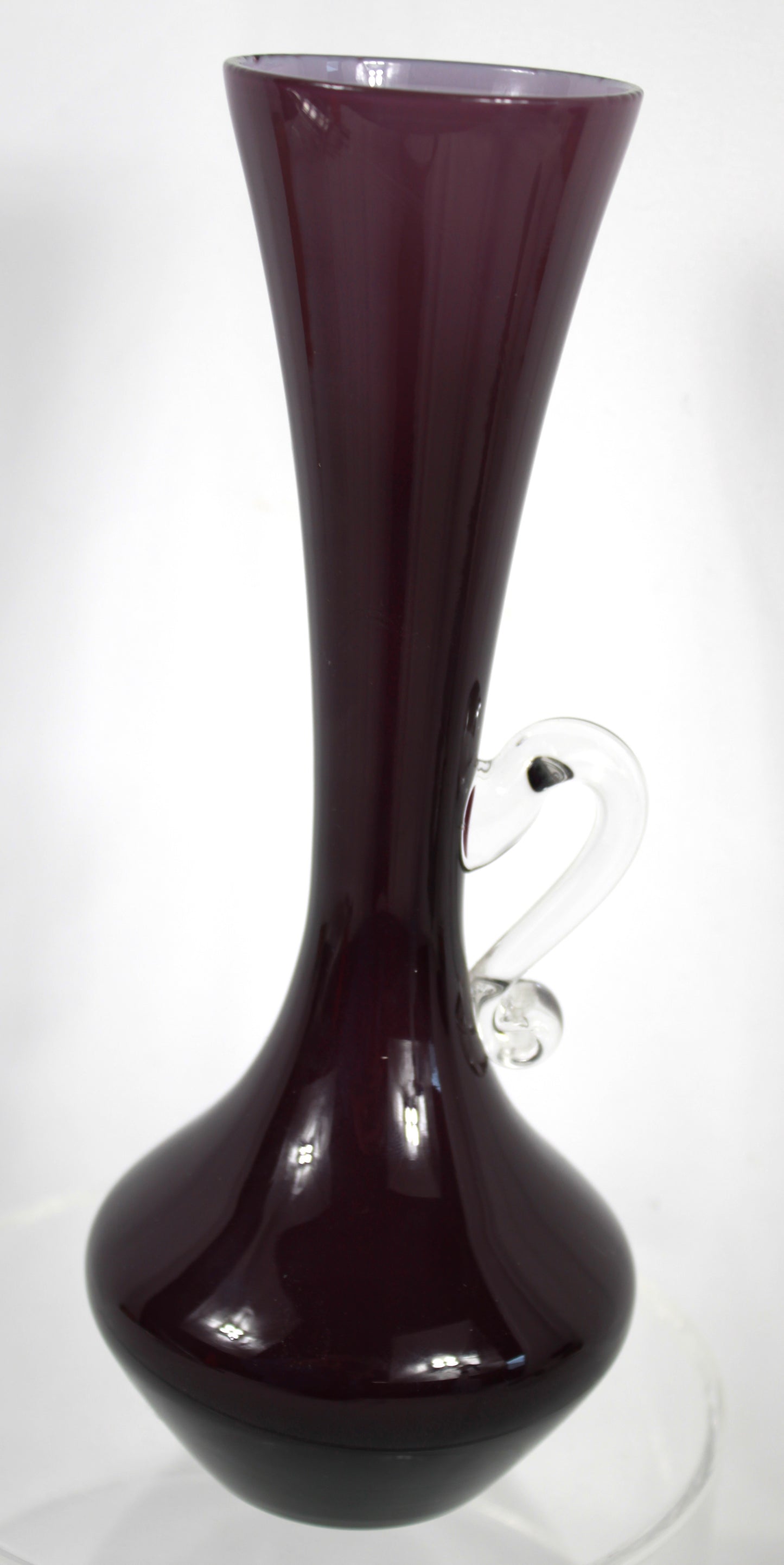 Vintage Amethyst Glass Bud Vase with Clear Decorative Handle
