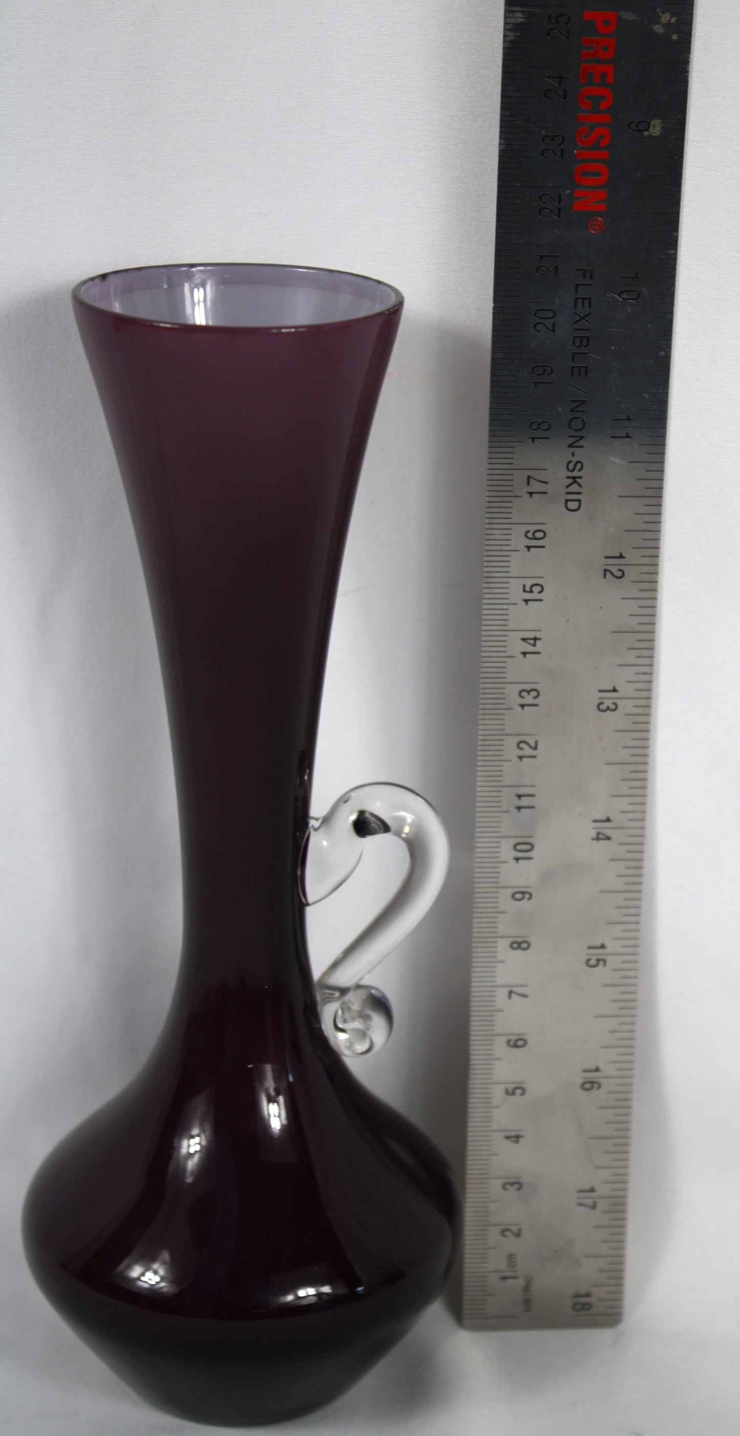 Vintage Amethyst Glass Bud Vase with Clear Decorative Handle
