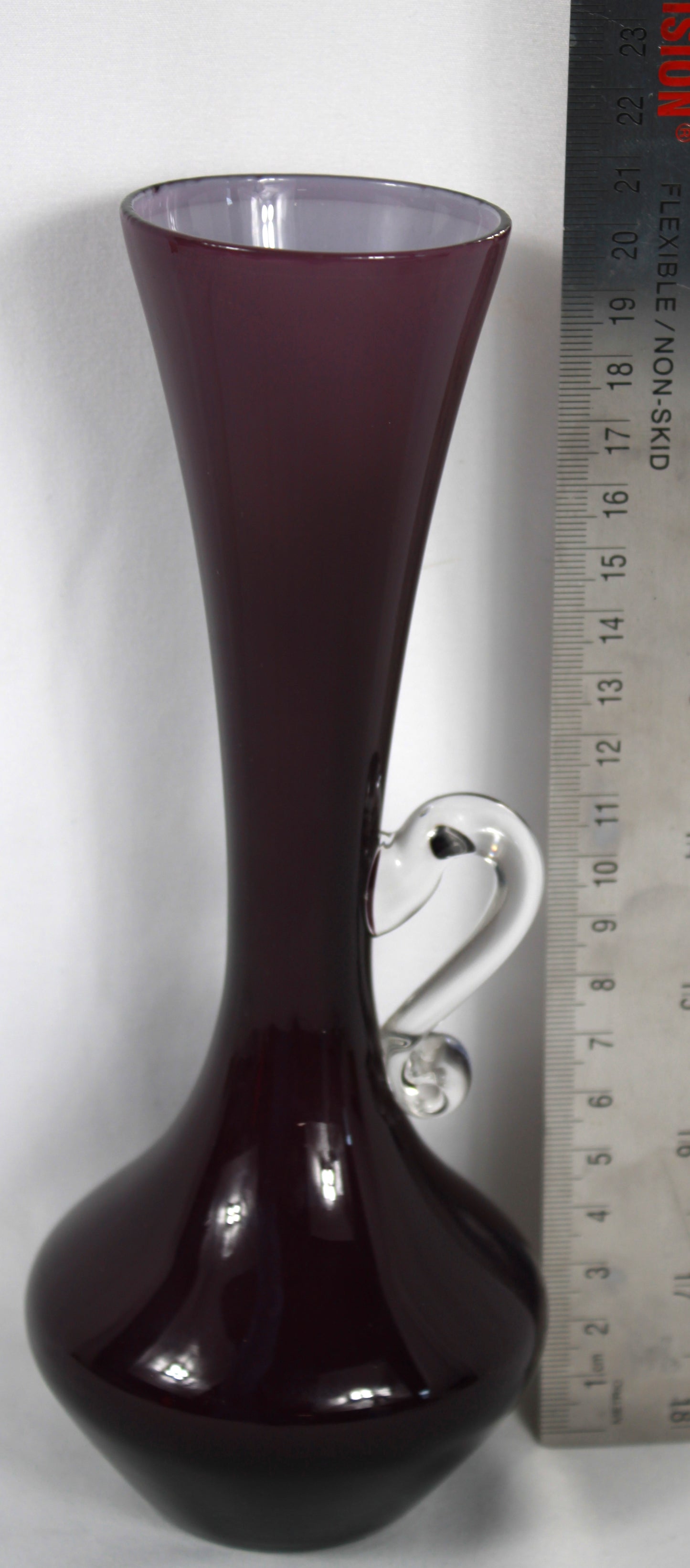Vintage Amethyst Glass Bud Vase with Clear Decorative Handle
