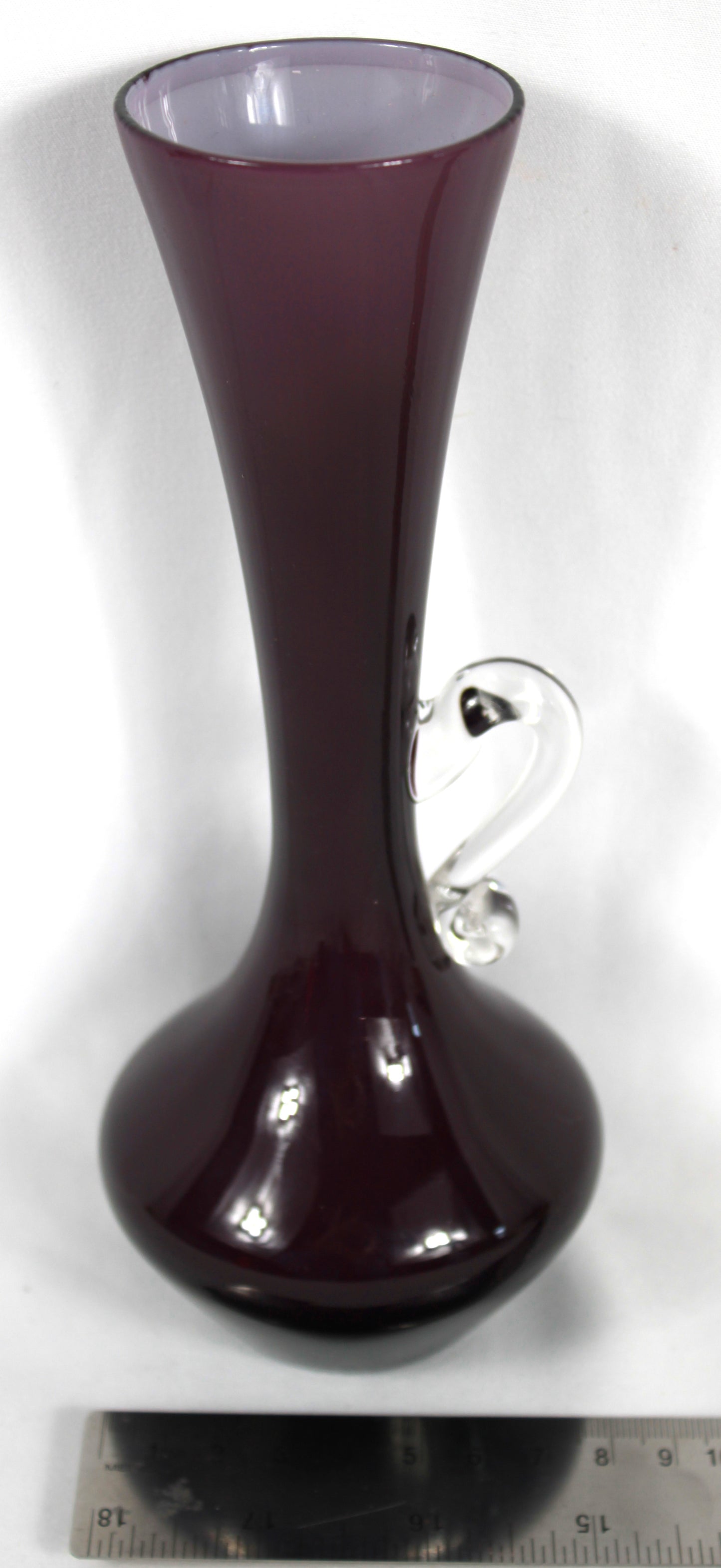 Vintage Amethyst Glass Bud Vase with Clear Decorative Handle