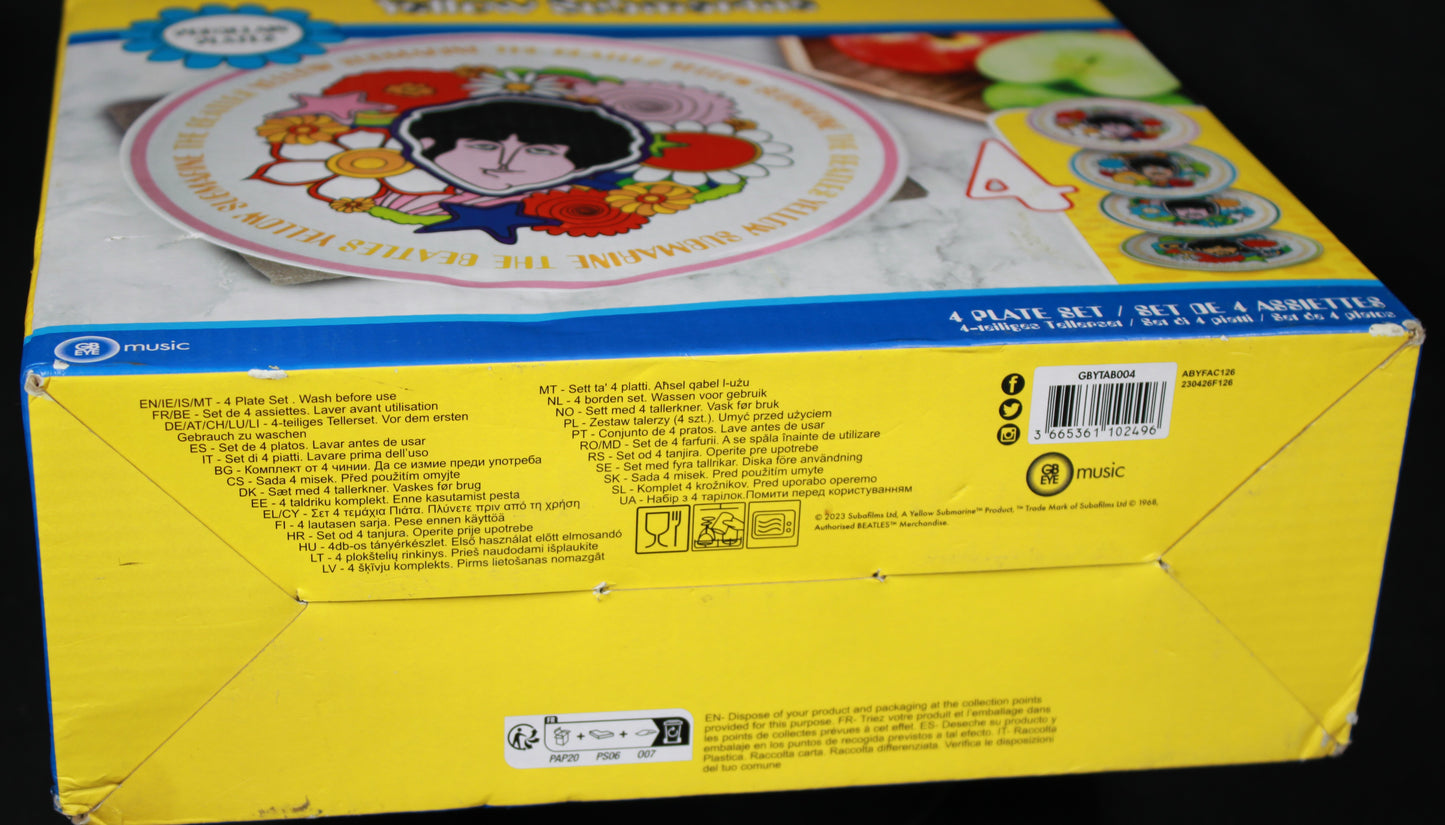 The Beatles Yellow Submarine 21cm Porcelain Plate Set of 4 by GB Eye - New in Box