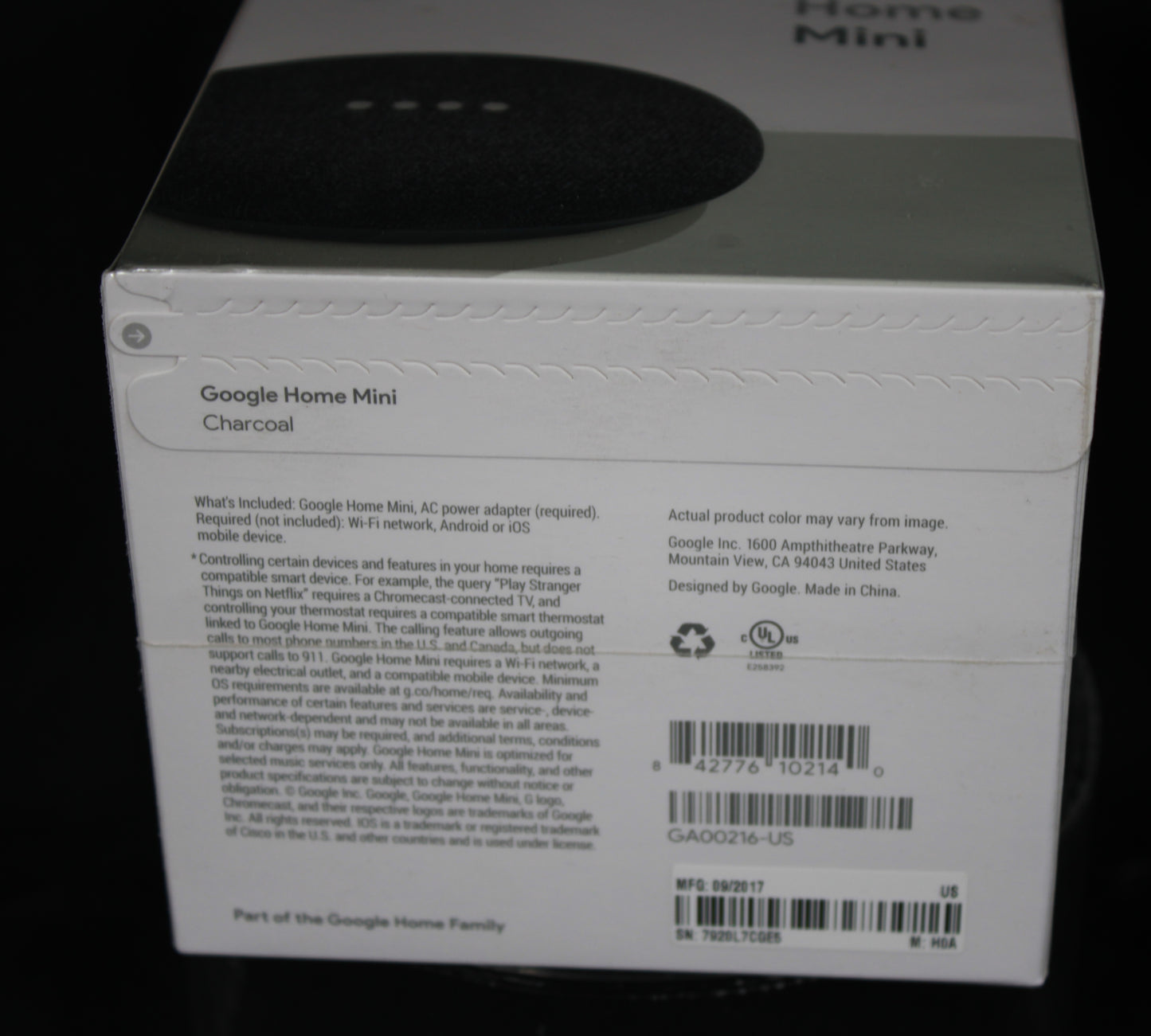 Google Home Mini Smart Speaker - Charcoal (New & Sealed)