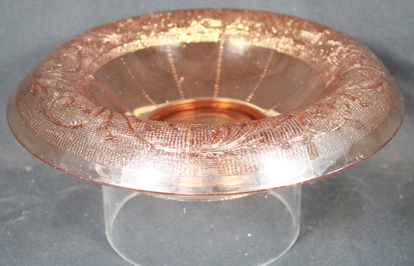 Peachy Pink Depression Glass Rolled Rim Console Bowl