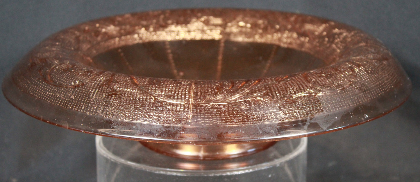 Peachy Pink Depression Glass Rolled Rim Console Bowl