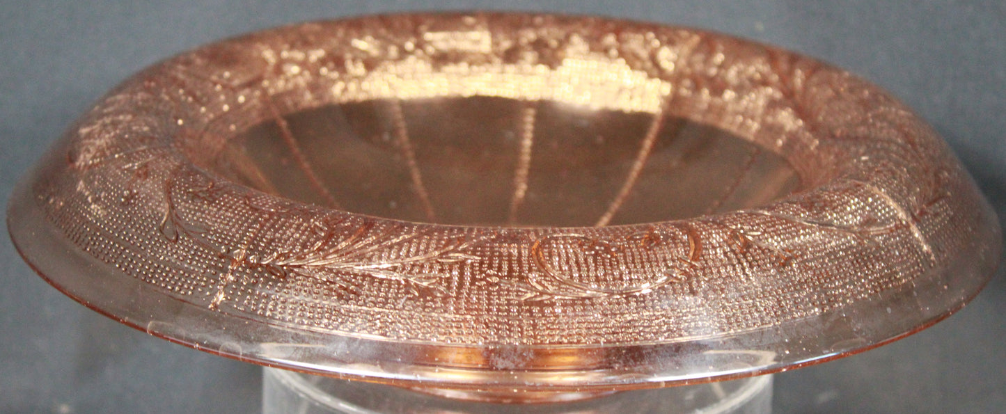 Peachy Pink Depression Glass Rolled Rim Console Bowl