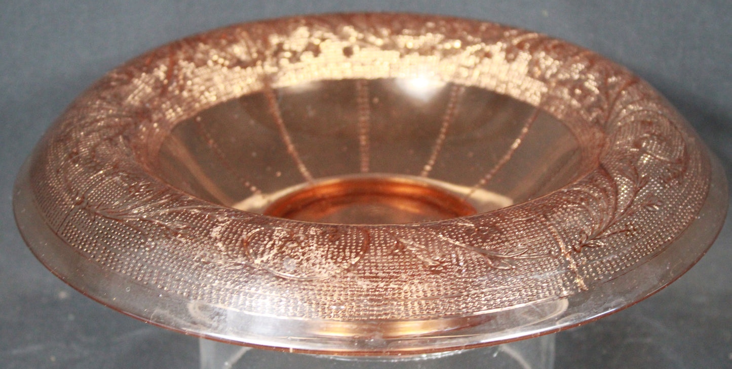Peachy Pink Depression Glass Rolled Rim Console Bowl