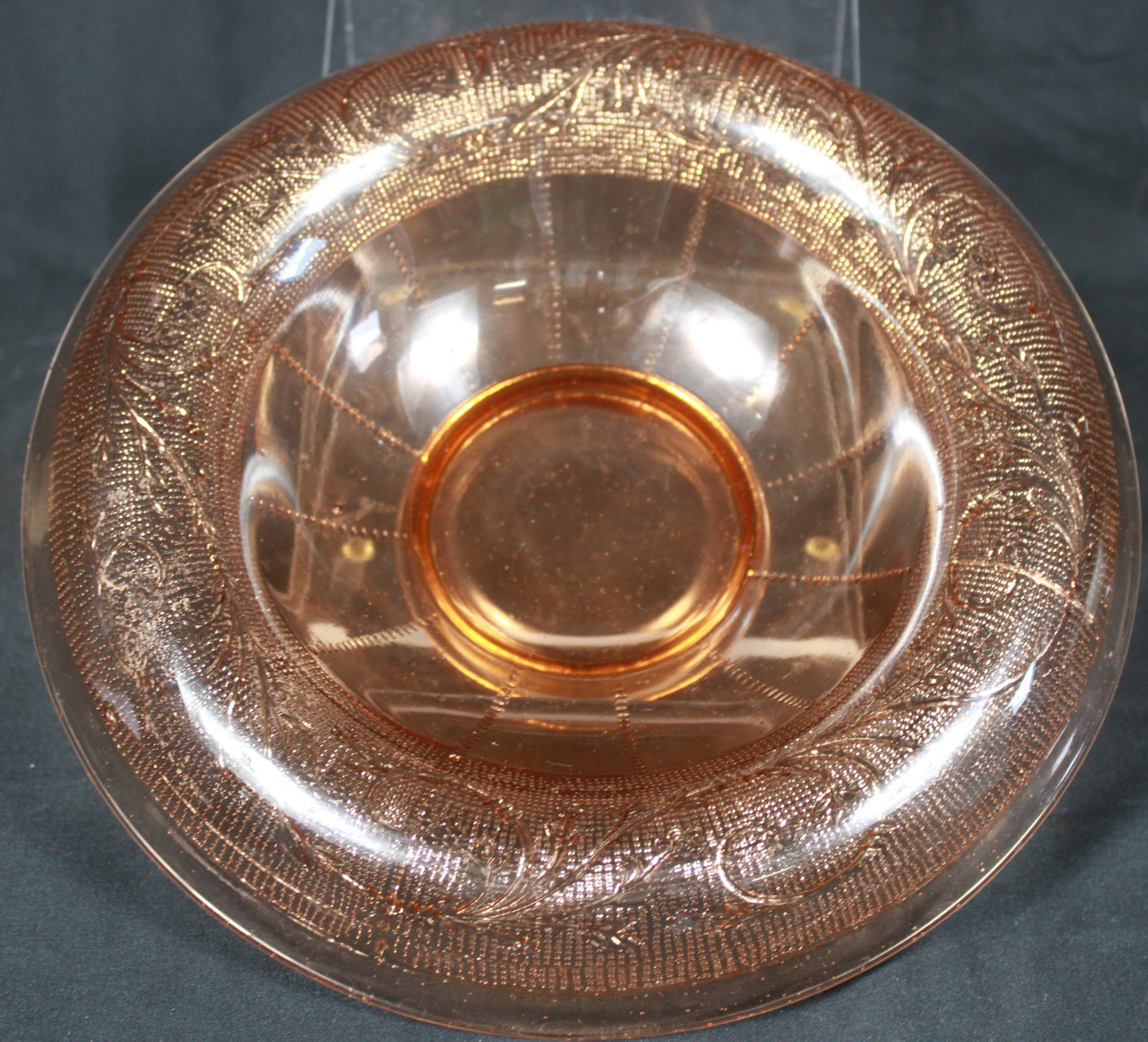 Peachy Pink Depression Glass Rolled Rim Console Bowl