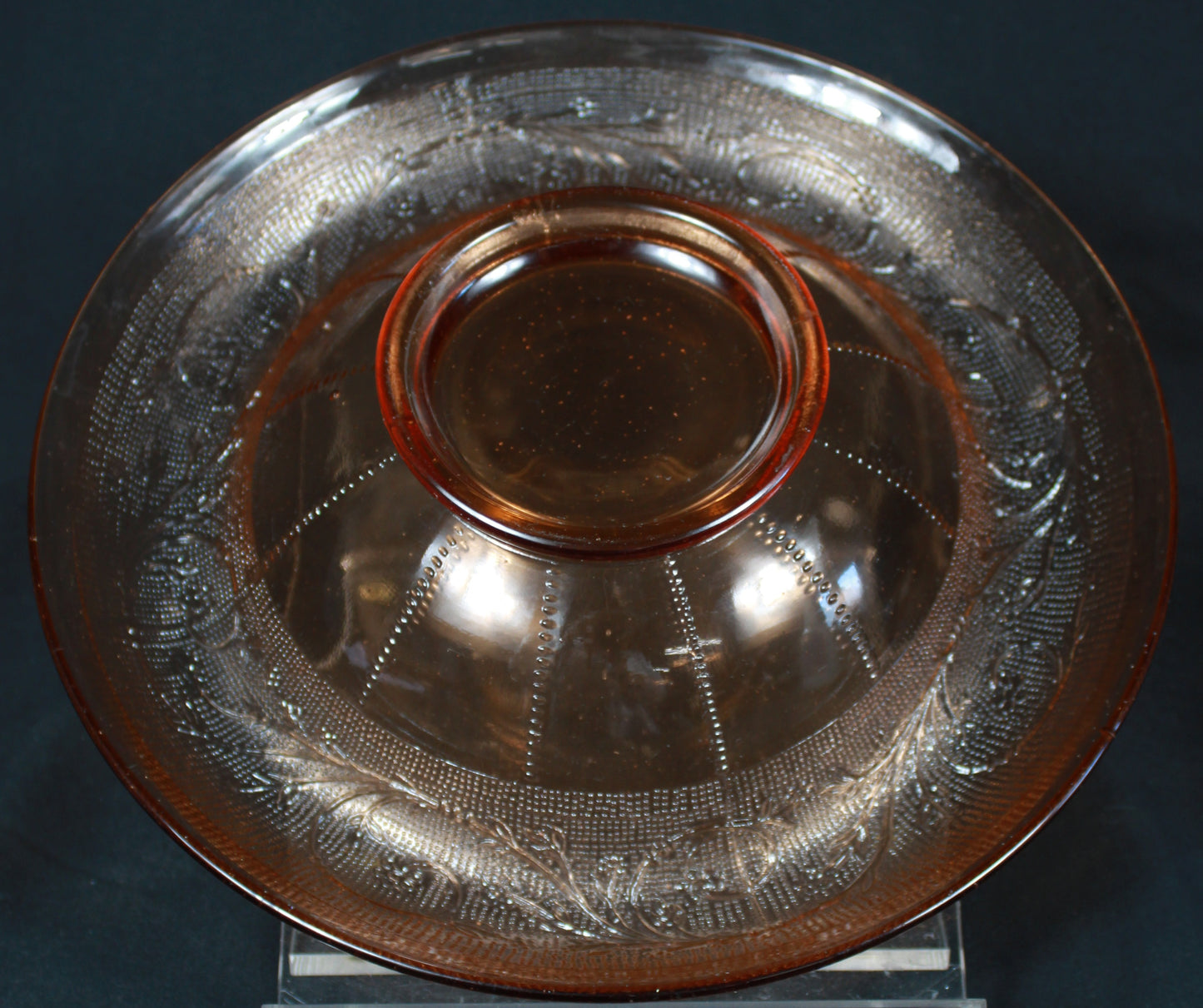 Peachy Pink Depression Glass Rolled Rim Console Bowl