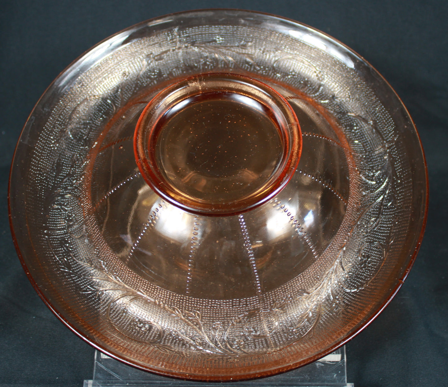 Peachy Pink Depression Glass Rolled Rim Console Bowl