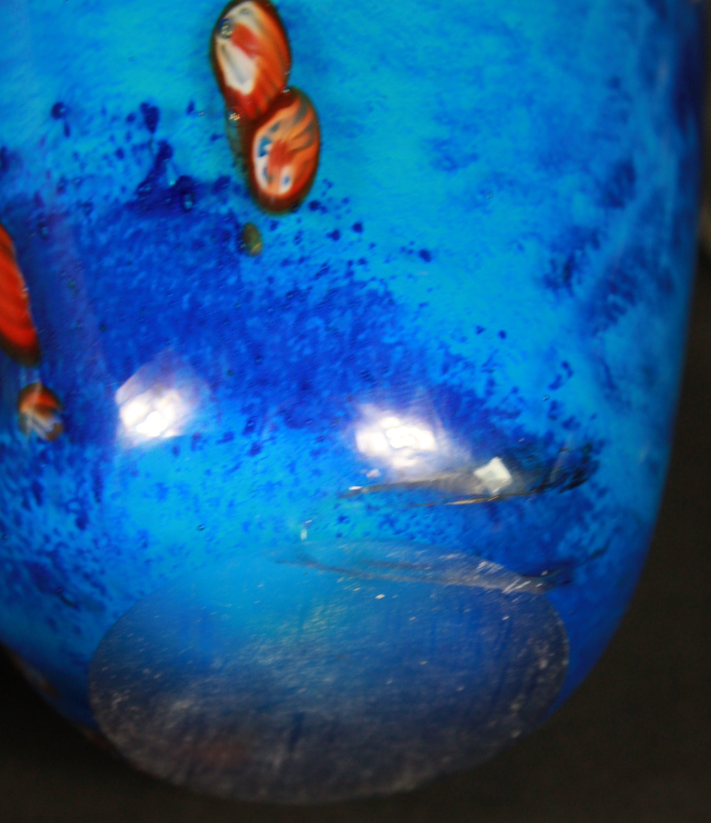 Cobalt Blue Art Glass Vase with Millefiori Accents and Red Rim
