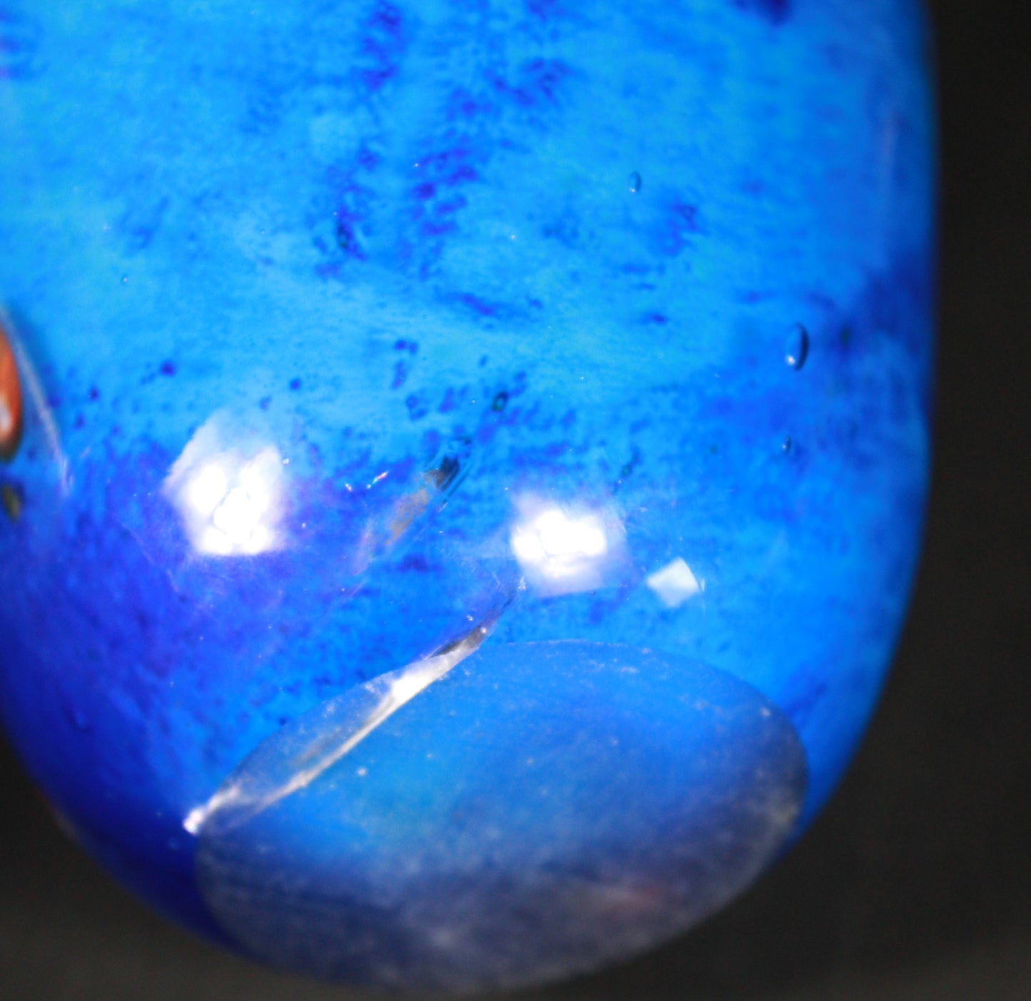 Cobalt Blue Art Glass Vase with Millefiori Accents and Red Rim