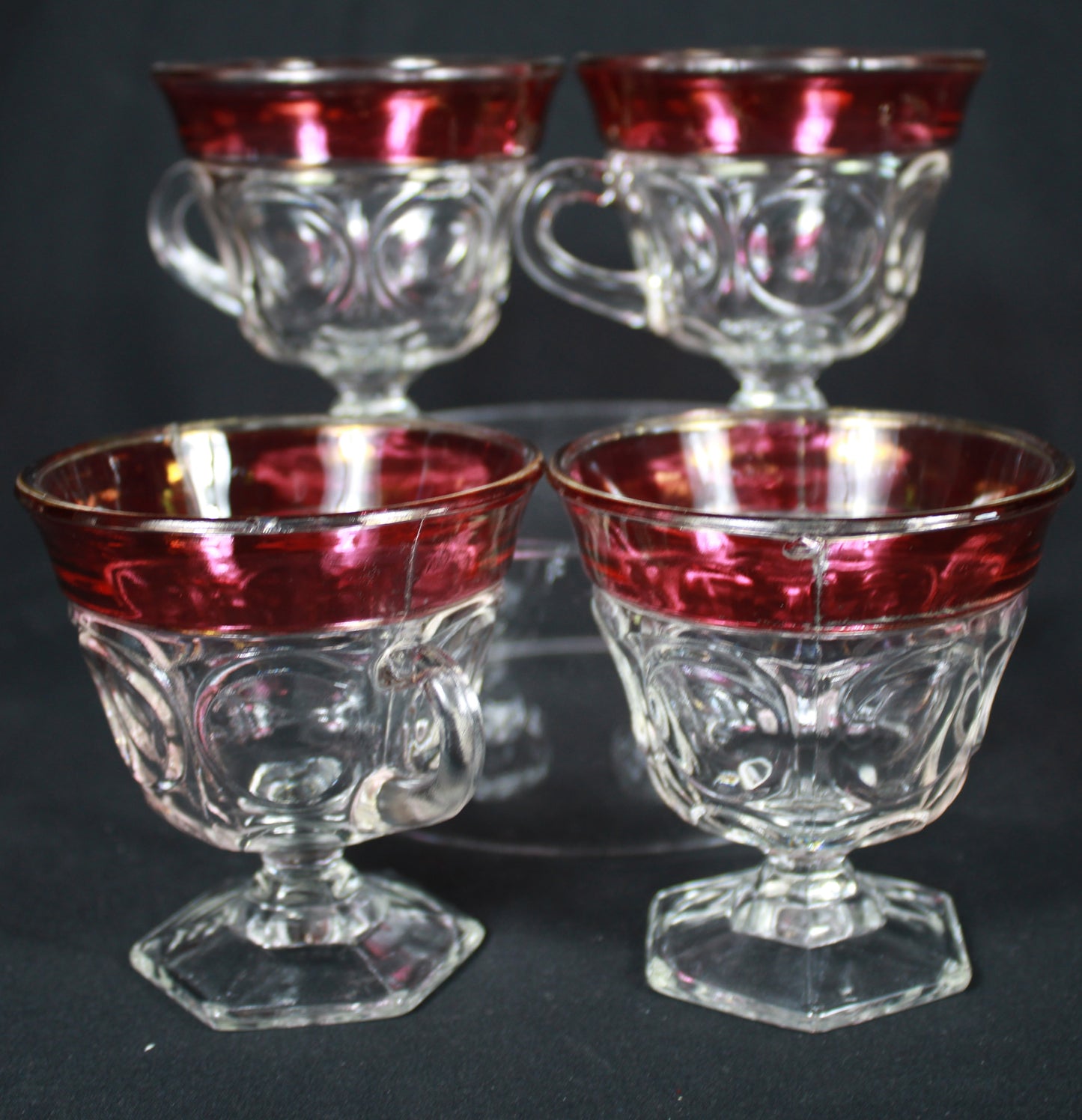 Vintage Indiana Glass King's Crown Ruby Flash Punch Bowl Set
