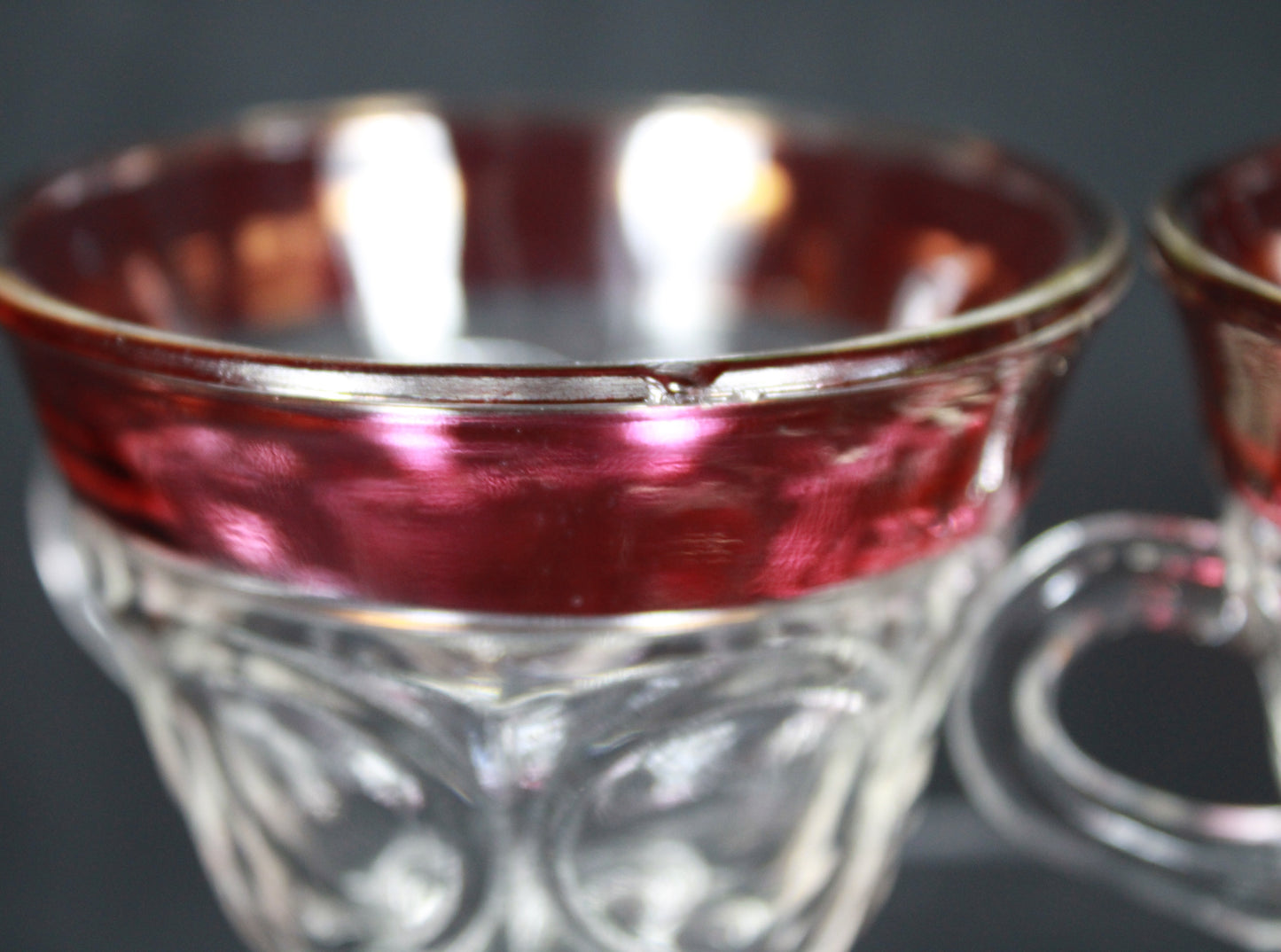 Vintage Indiana Glass King's Crown Ruby Flash Punch Bowl Set