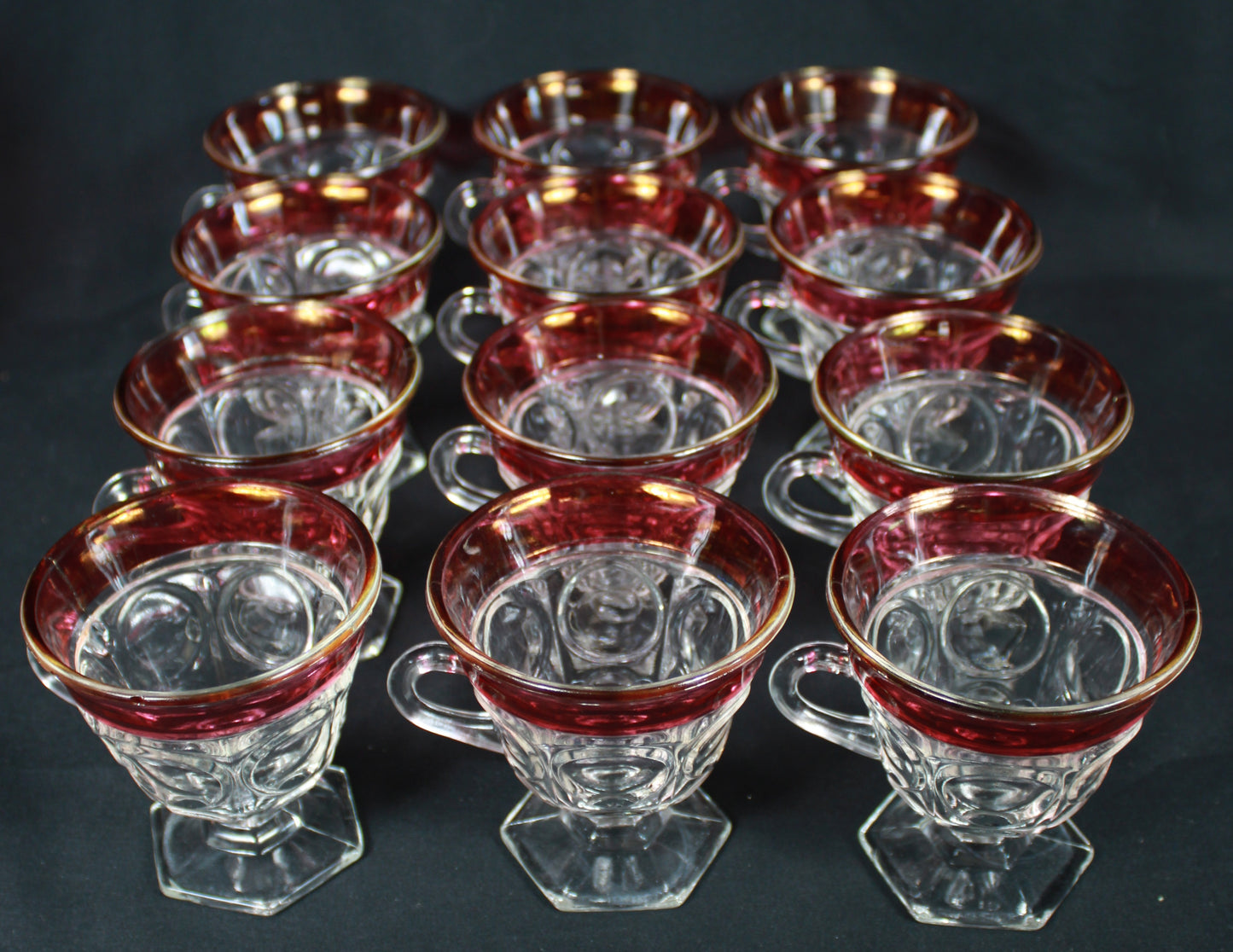 Vintage Indiana Glass King's Crown Ruby Flash Punch Bowl Set