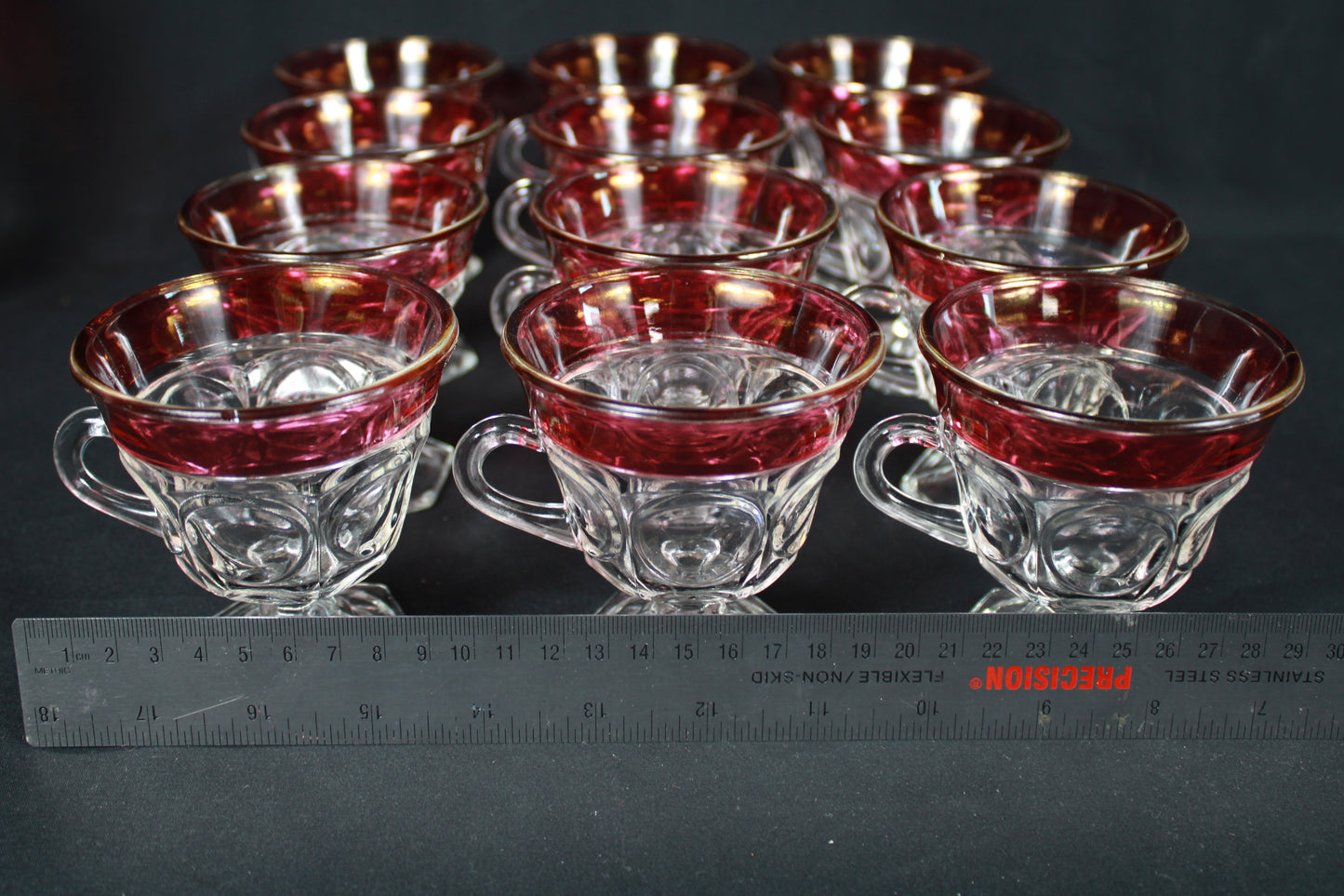 Vintage Indiana Glass King's Crown Ruby Flash Punch Bowl Set