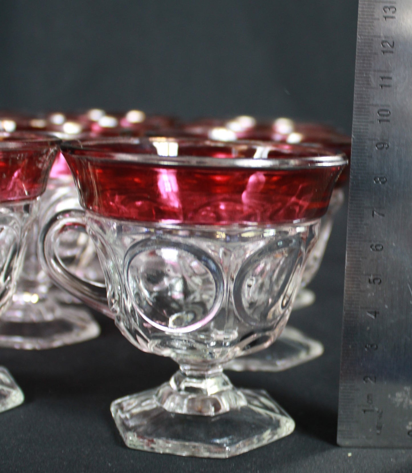 Vintage Indiana Glass King's Crown Ruby Flash Punch Bowl Set