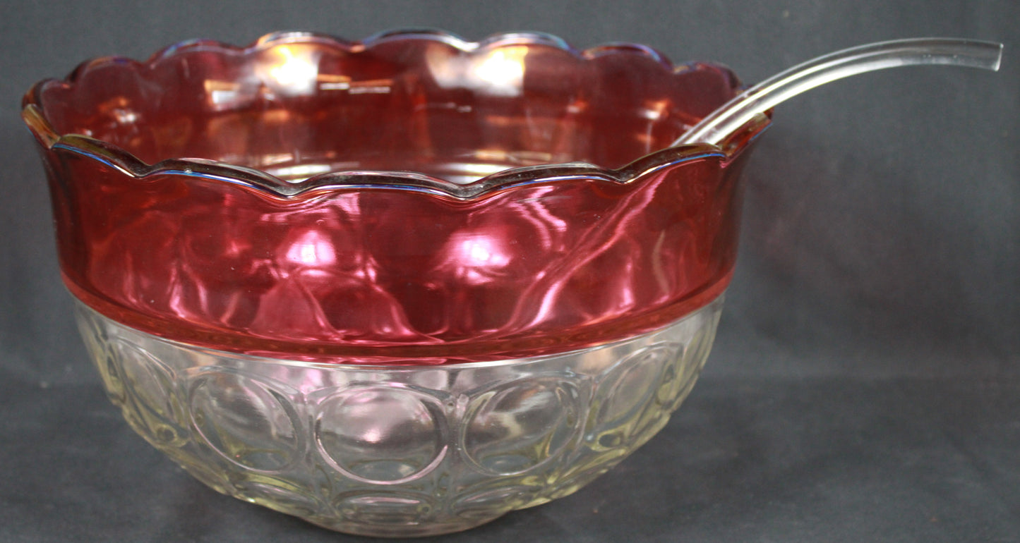 Vintage Indiana Glass King's Crown Ruby Flash Punch Bowl Set