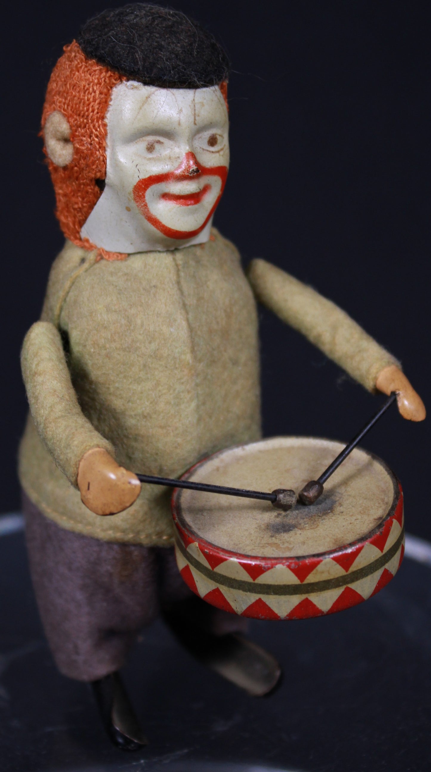 Vintage Schuco Patent Clockwork Drummer Clown Mechanical Tin Toy - Germany